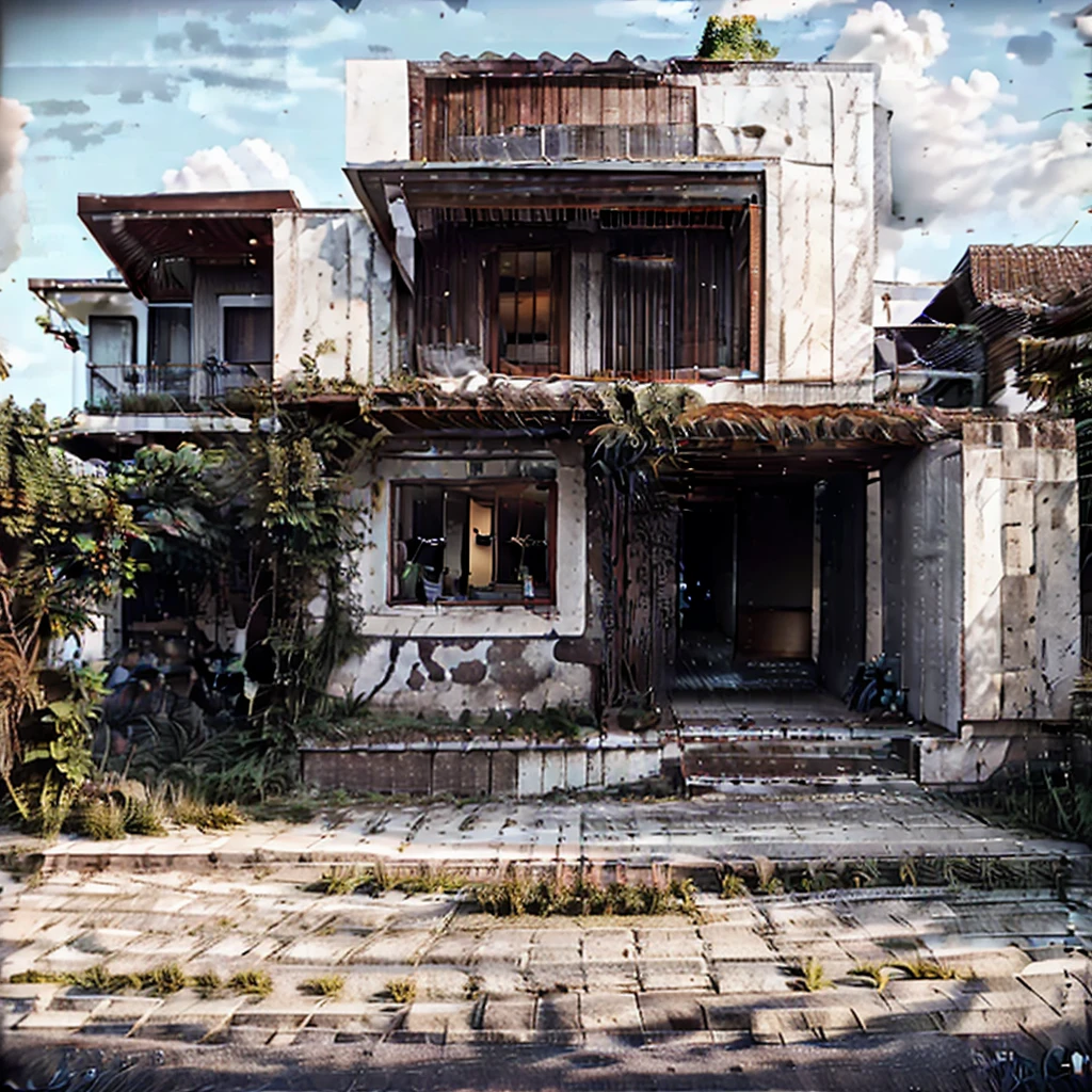 
a house seen from the outside, red in colour, well detailed
