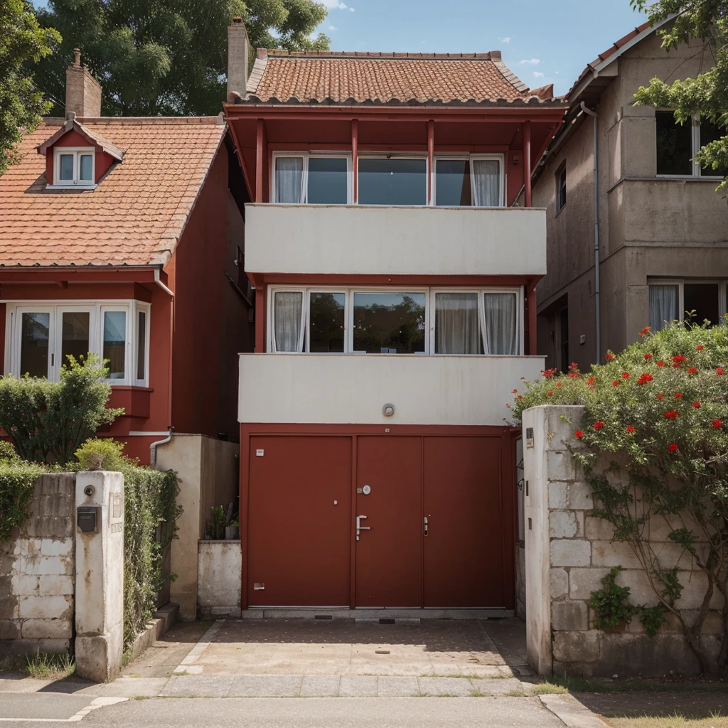 a house seen from the outside, red in colour, well detailed
