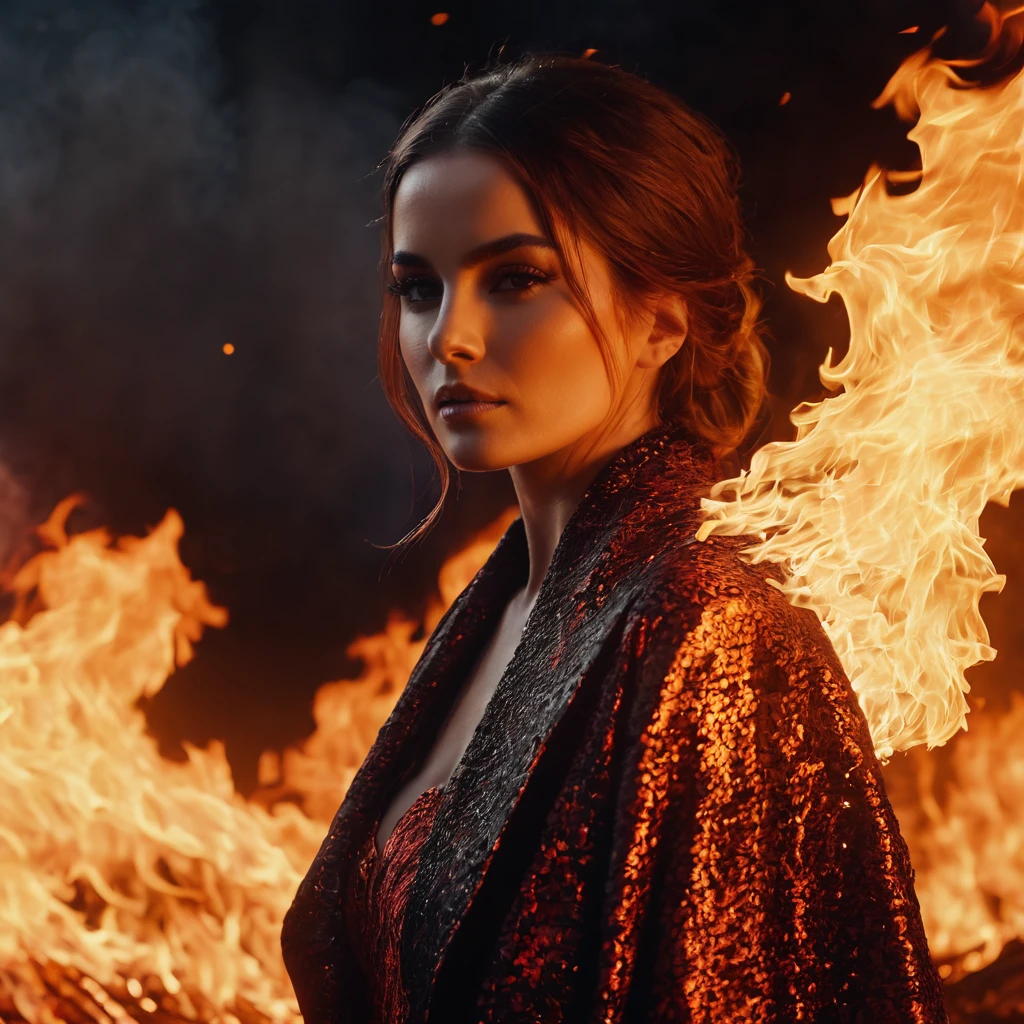 woman in the fire, cinematic, HD, 8k, Fashion