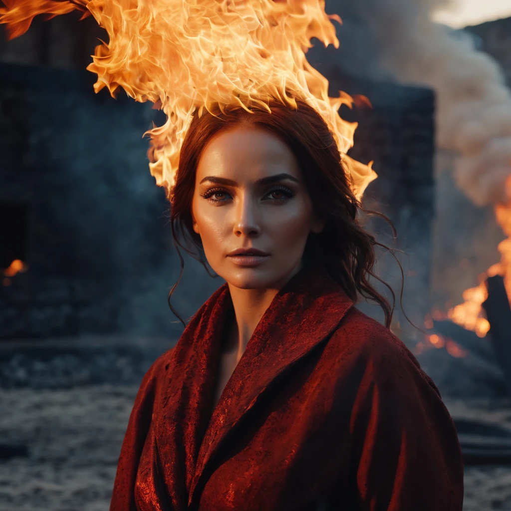 woman in the fire, cinematic, HD, 8k, Fashion