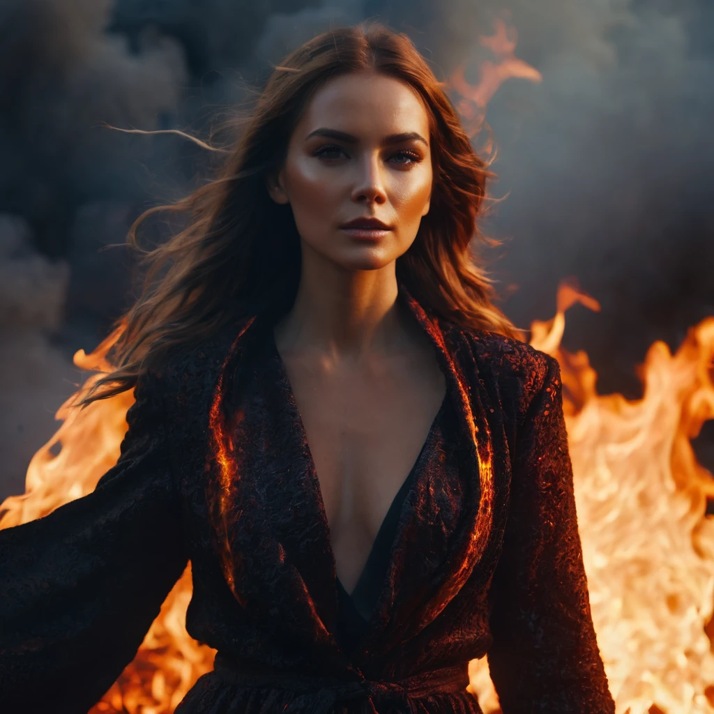 woman in the fire, cinematic, HD, 8k, Fashion