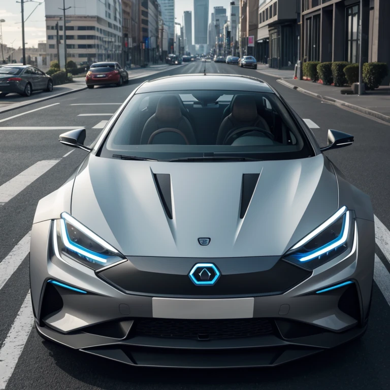 2050s electric car , gray color , view in front
