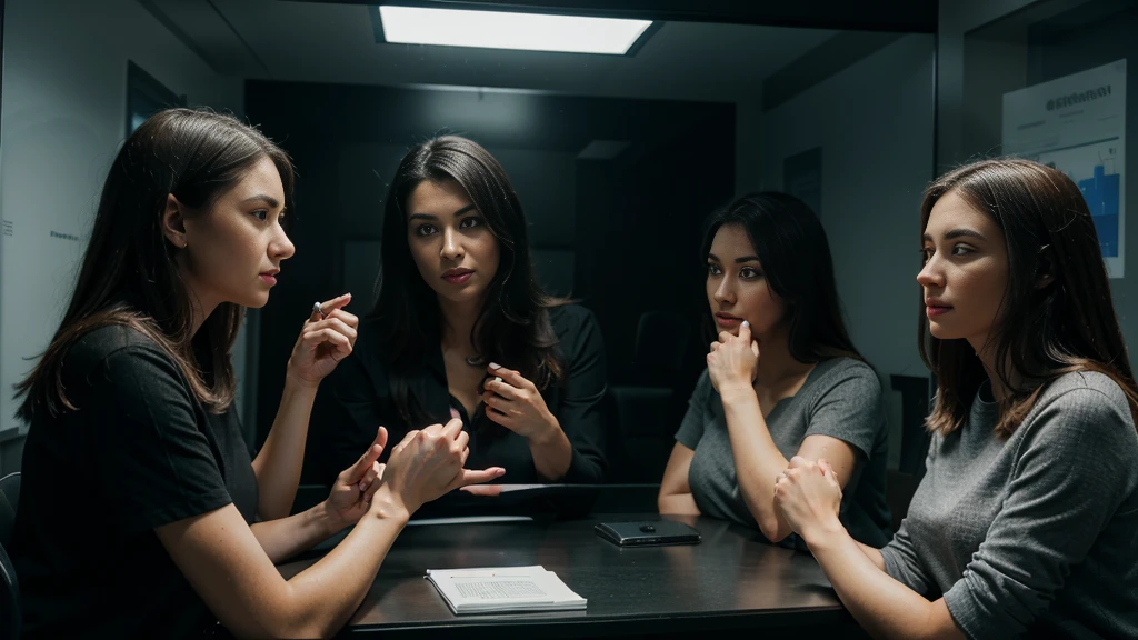(Very Realistic):1.5 Company employees in a meeting room discussing, perfect anatomy, hidden hands, Graphs on a screen, 8k, HD