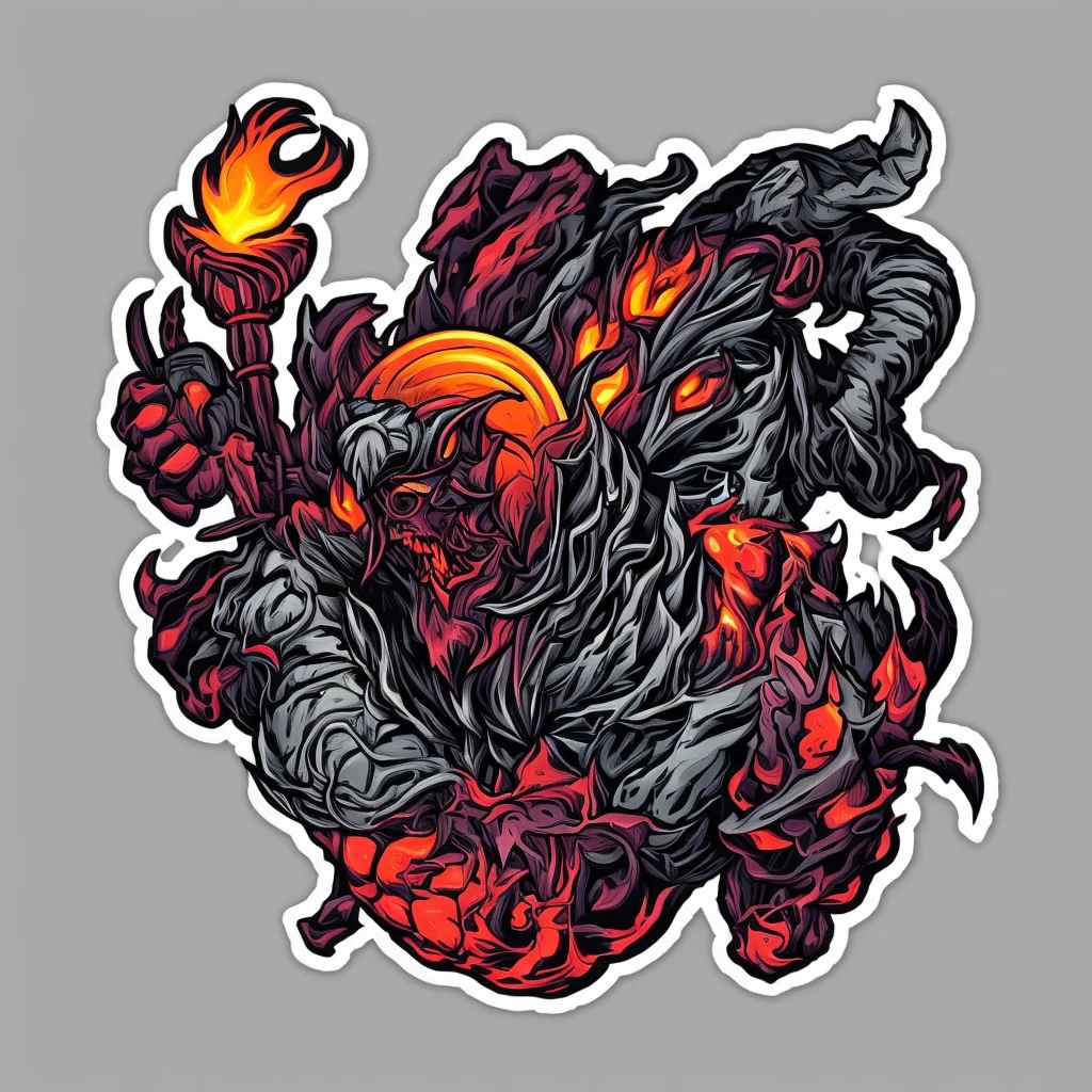 Create a sticker image of the Shadow Fiend, a menacing demon thriving in darkness. He has an ethereal, shadowy form with tendrils of dark mist emanating from his body. His eyes glow with a sinister, red light, and his face is gaunt and skeletal, with sharp, jagged teeth exposed in a wicked grin. His body is draped in dark, tattered robes that flow like shadows. His clawed hands are elongated and bony, dripping with an inky black substance. The background is minimal and transparent, focusing on His eerie presence and dark aura. Ensure the edges are clean and well-defined to make the sticker stand out, t-shirt design, pastel tetradic colors, 3D vector-art, cute and quirky, fantasy art, vector-art, vintage style, Adobe Illustrator, hand-drawn, digital painting, low-poly, soft lighting, retro aesthetic, focused on the object, 4K resolution, photorealistic rendering, using Cinema 4D, isometric style