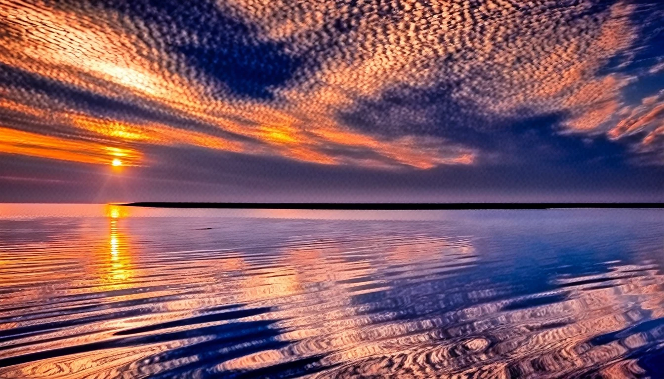 Beautiful starry sky, Calm water, The sun is rising above the horizon, photograph, Artistic,