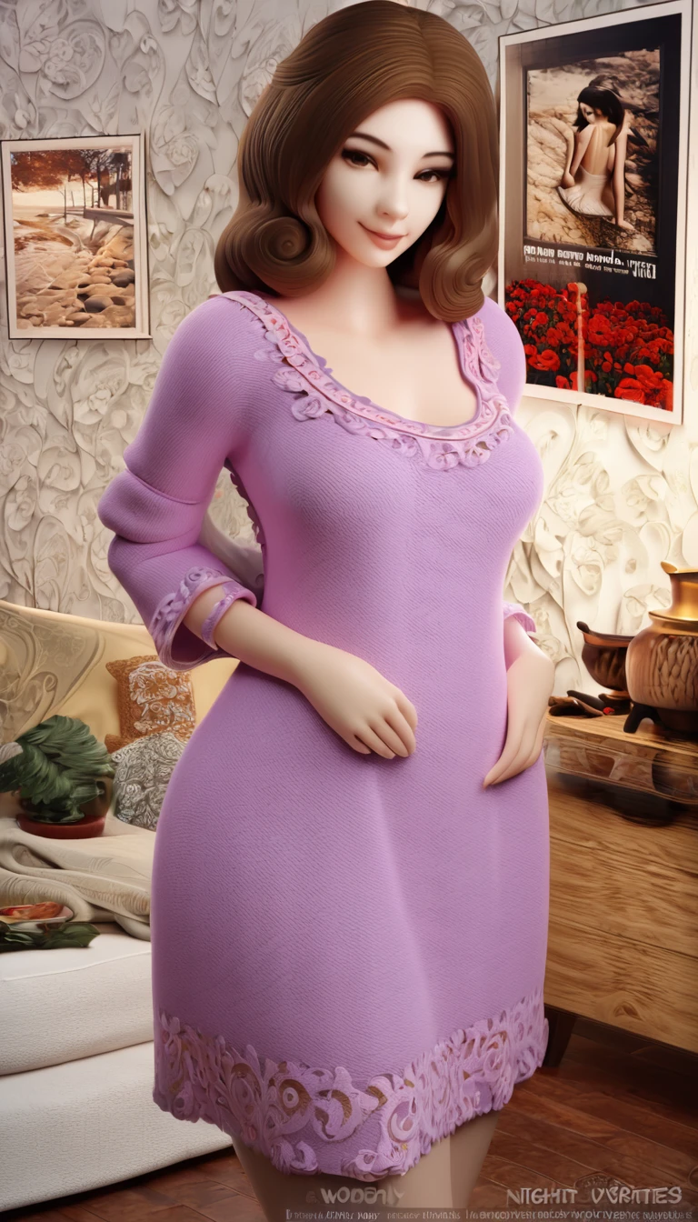 A uniquely crafted woolen artwork depicting an attractive beautiful  lady  wearing  nighties . The detailed design incorporates swirling patterns and hard edges, giving the piece a distinct and artistic flair. , adding a warm and inviting touch to the overall composition., photo, illustration, 3d render, typography, poster