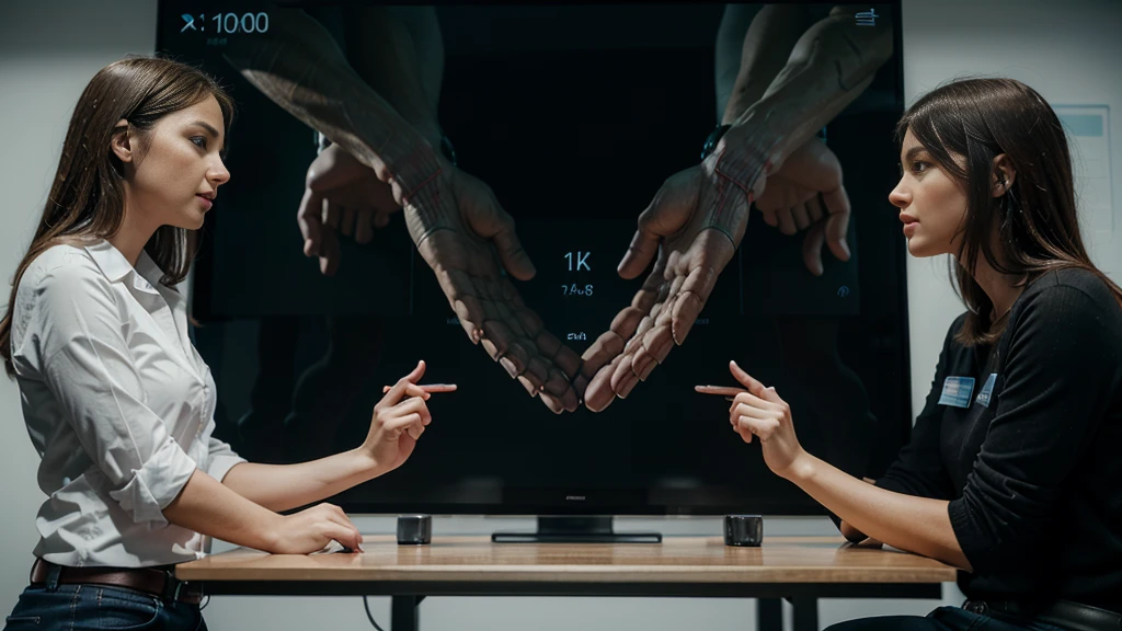 (Very Realistic):1.5 Company employees in a meeting room discussing, perfect anatomy, hidden hands, Graphs on a screen, 8k, HD