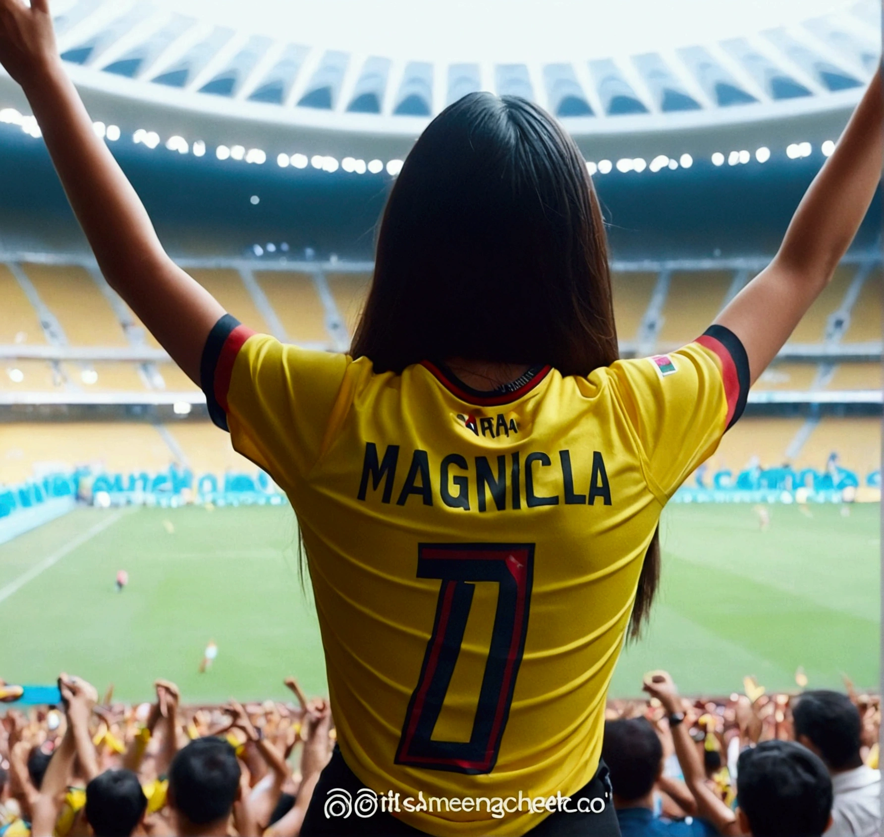 A girl watching the Colombia game, with brown hair and the name Sara and the number 10 on his shirt