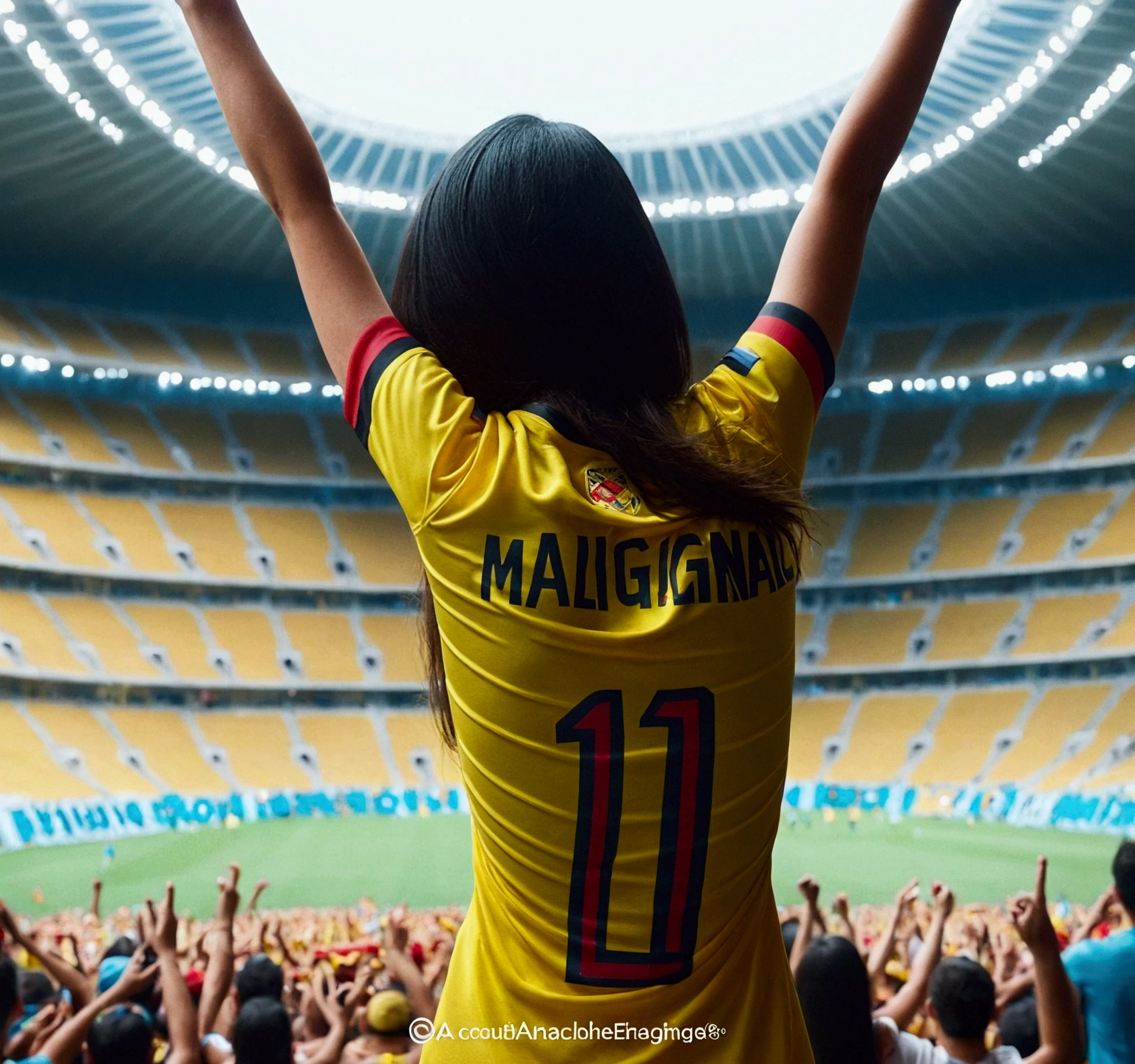 A girl watching the Colombia game, with brown hair and the name Sara and the number 10 on his shirt