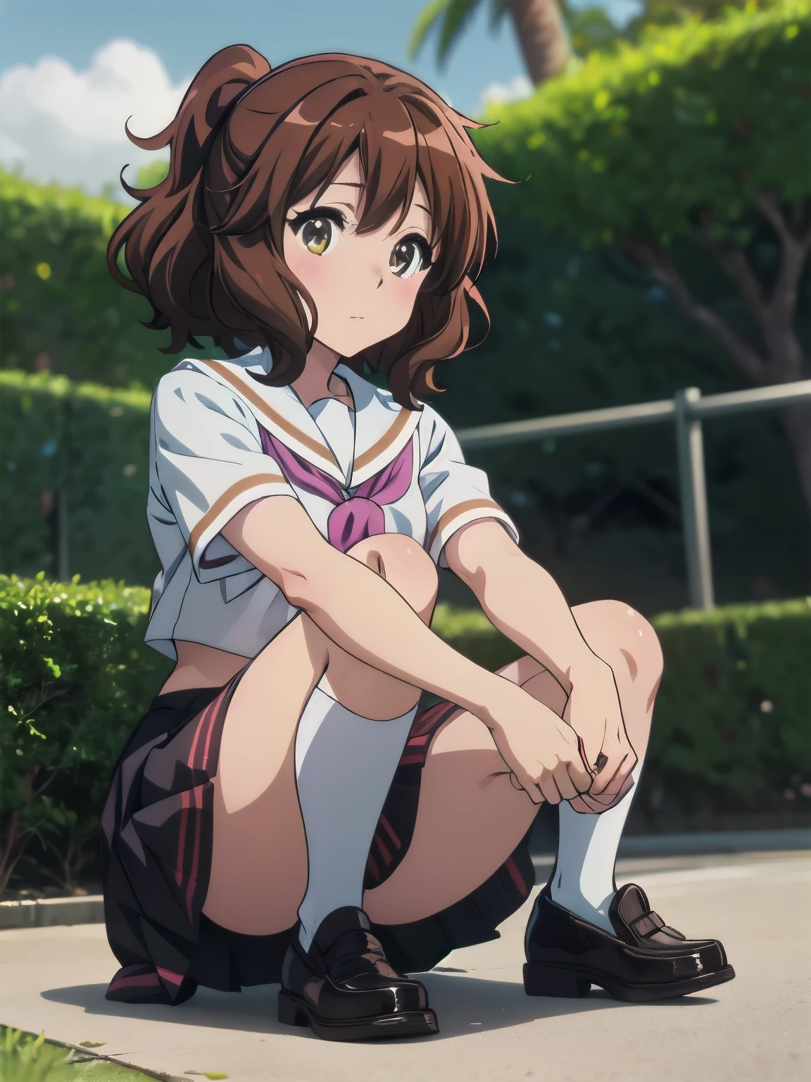 (Realistic, photo Realistic:1.2), ((Highest quality)), Shift the center of gravity backwards, Quite embarrassing, you_Kumiko_Euphonium Sound, brown_hair, short_hair, brown_eye, blush, Seraphim, 前hair, Bloomers, Gym suit, Sports boots, (Sit on the ground:1.4), Place your heels on the ground, (Spread your legs:1.2), Squat with your knees raised, Put your butt on the ground, black penny loafers, Beautiful facial details, Real human skin, Gentle expression, Front view, angle From below, Realistic, photoRealistic, Crouching in the schoolyard, whole body, (Looking at the audience:1.2), from before, From below,　 (Perfect hands, Perfect Anatomy),　High quality anime、high resolution, Kumiko、Tabletop, One Girl、Kitauji High , neckerchief, Pink neckerchief, プリーツskirt, , Seraphim, Wear a white shirt, Short sleeve, skirt, White shirt、水色のskirt、Light blue uniform、garden、beautiful flower々満開のgarden、amusement park、Cowboy Shot、[3D Images:1.5],[[魅力的なeye,詳細なeye、輝くeye, カラフルなeye:1.15],whole、Observe your audience、View from the front、 8K images,Cute anime girl, White Sailor Suit, Seraphim, anime girl in bikini standing on a beach with palm trees, wallpaper anime blue water, 4k yen manga wallpaper, anime moe artstyle, anime! 4K, anime! 4k yen, seductive anime girl, 4K anime wallpaper, ultra hd anime wallpaper, Realistic Bikini, Red cute tie, [ 4k yen digital art ]!!, ecchi anime style, anime girl sitting on bed with arms crossed, an anime drawing by Jin Homura, Pixiv, Tropical Hair Ribbon, anime moe artstyle, cute anime girl, I also make fan art,  , Oumae Kumiko, anime best girl, anime visual of a cute girl, young anime girl, an anime girl, pretty anime girl, anime girl, Very detailed、masterpiece、Highest quality、Ultra-high resolution energy A、8K high resolution、Photogenicity、詳細なeye、Gradation、Perfect Anatomy的体型 ,hard disk、Hmph (English) ,Nikon Z9 80mm Lens , Tabletop、Model standing、Deep pink lace panties、White tight t-shirt、The dress is made of white lace material(((Show me all my panties)))、(((skirtは間違いなく着古されている)))、(((skirtの裾を上げる)))、Panty Focus、Too bright natural light、sunlight、Detailed lace panty pattern、Regular panties、(((While standing, skirtを上げてカメラにパンティを見せましょう)))、(((Beautifully aligned and white teeth)))、(((Lift the skirt Greater than and、 Greater than,、Show your panties to the camera)))、Ultra slim body, Big Breasts、Slender model body type、Beautiful posture, By subway、extremely hVery detailed、masterpiece、Highest quality、Ultra high resolution A、8K high resolution、Photogenic