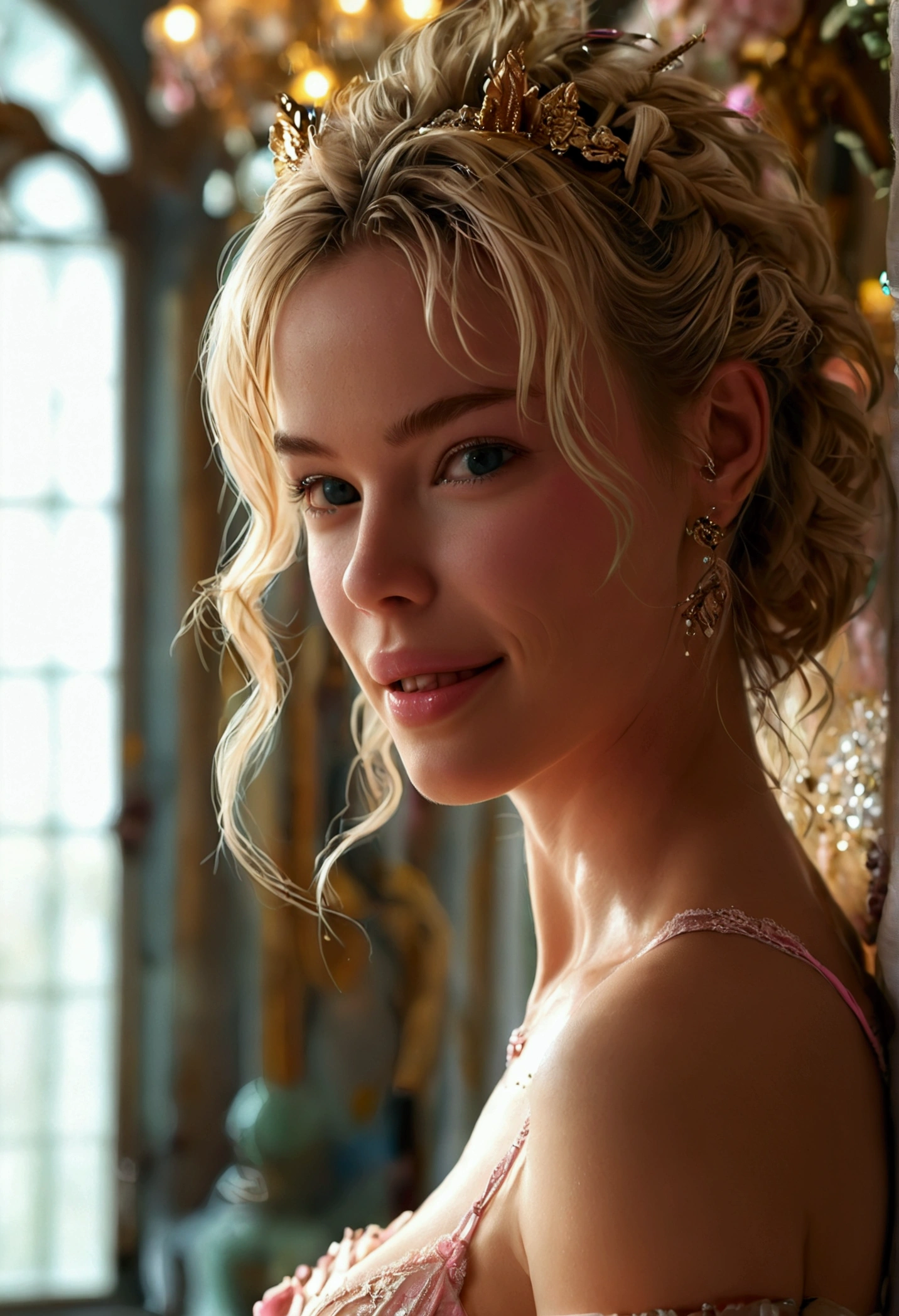 (Masterpiece1.2), (best render:1.2), high detail, 1girl,, Rebecca Romijn
, perfect face, perfect eyes, 8k, sexy, ,masterpiece, look at camera, metart,, lusty, naked, hairy pussy, kawai, smile, hentai, pink bedroom, rainbow, unicorn,pillows, pink, ,plushes, blond hair, smiling, seethrough lingerie, from behind