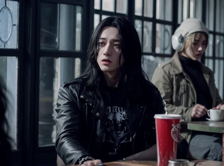 Jungkook, metalhead, long black hair, jeongguk