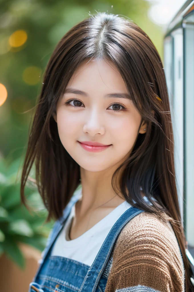 ((1girl)), 25 years old, dark hair, brown eyes, lightly smirk, looking at viewer, casual clothes