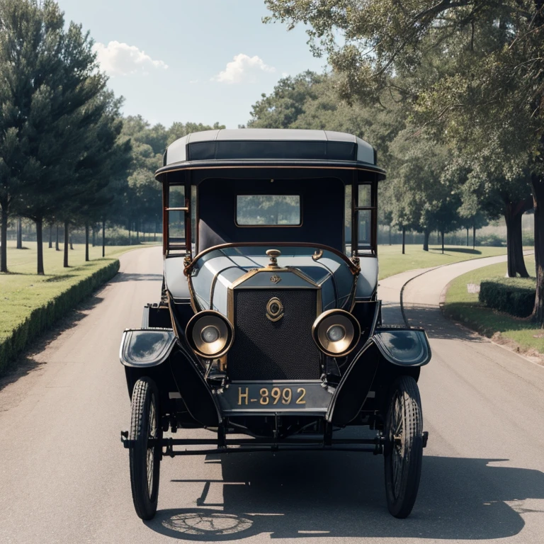 1900 style car , gray color , view in front