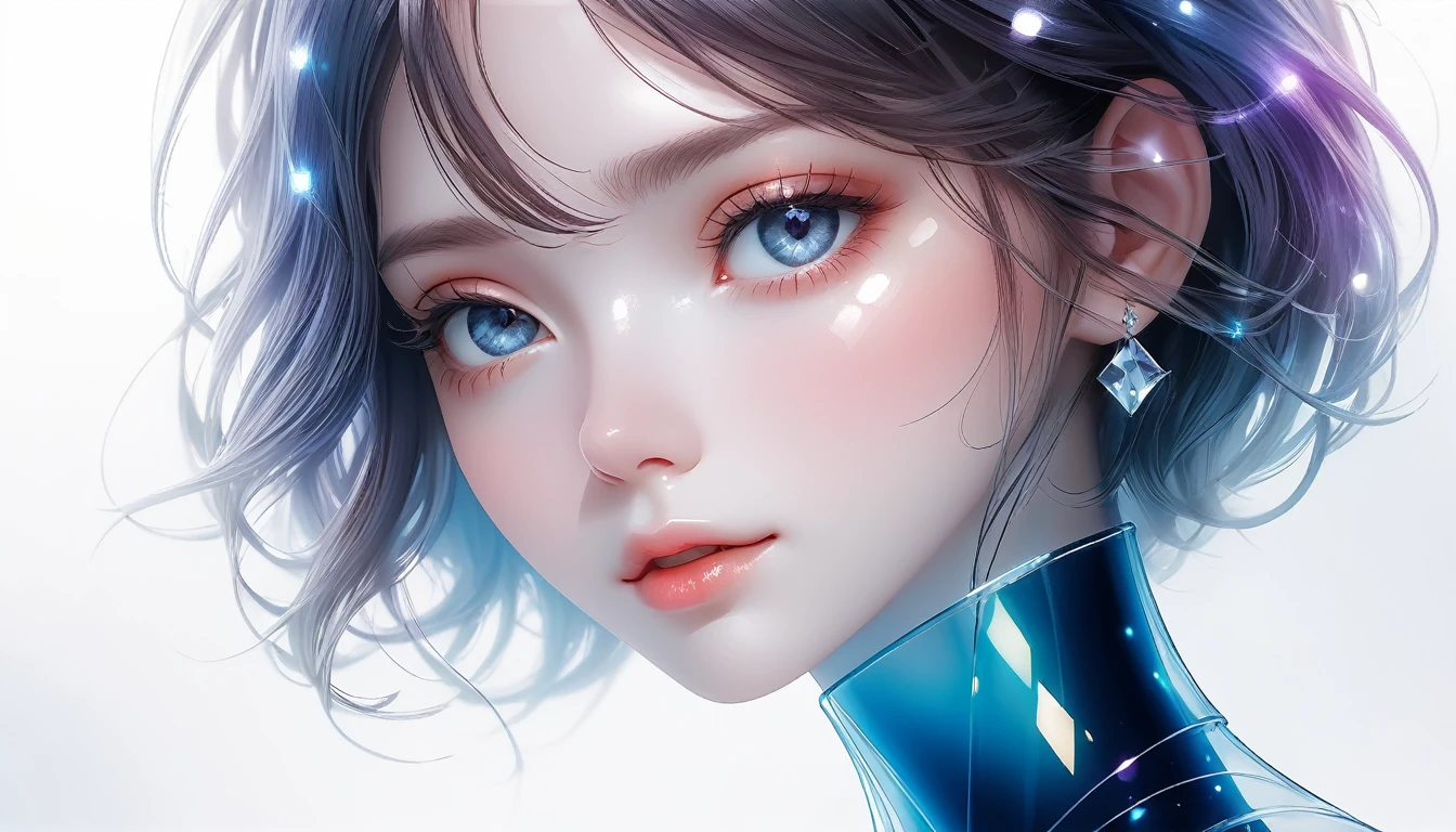 Professional close-ups, Pictures of glass humans, White Background, Transparent body, I can see the veins, Very detailed, head, Upper Body, Breathtakingly beautiful,