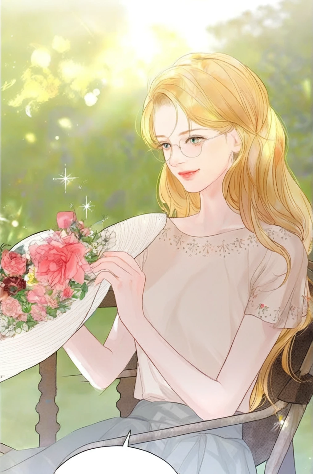 (a girl in a garden),illustrated,soft colors,beautiful detailed eyes,beautiful detailed lips,long hair,fairy wings,colorful flowers,butterflies,ethereal glow,medium dress,adorable expression,posing gracefully,bright sunlight