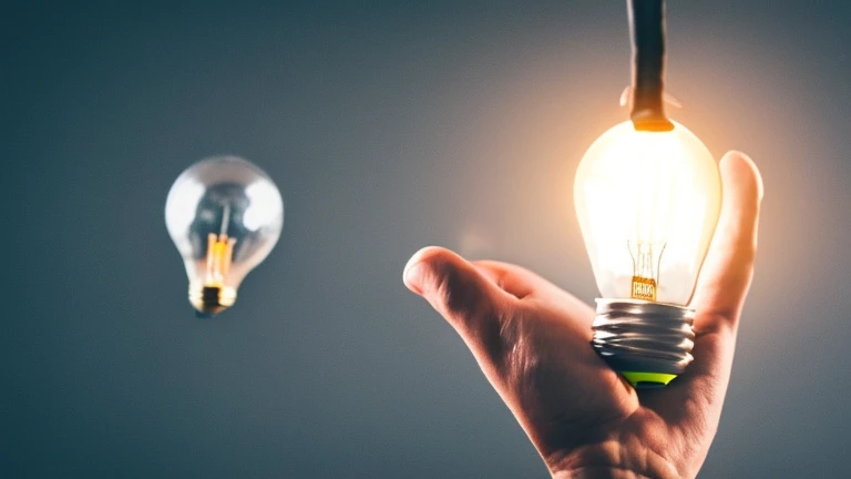 A hand reaching for a glowing light bulb, symbolizing new ideas, innovation, and growth in a business context