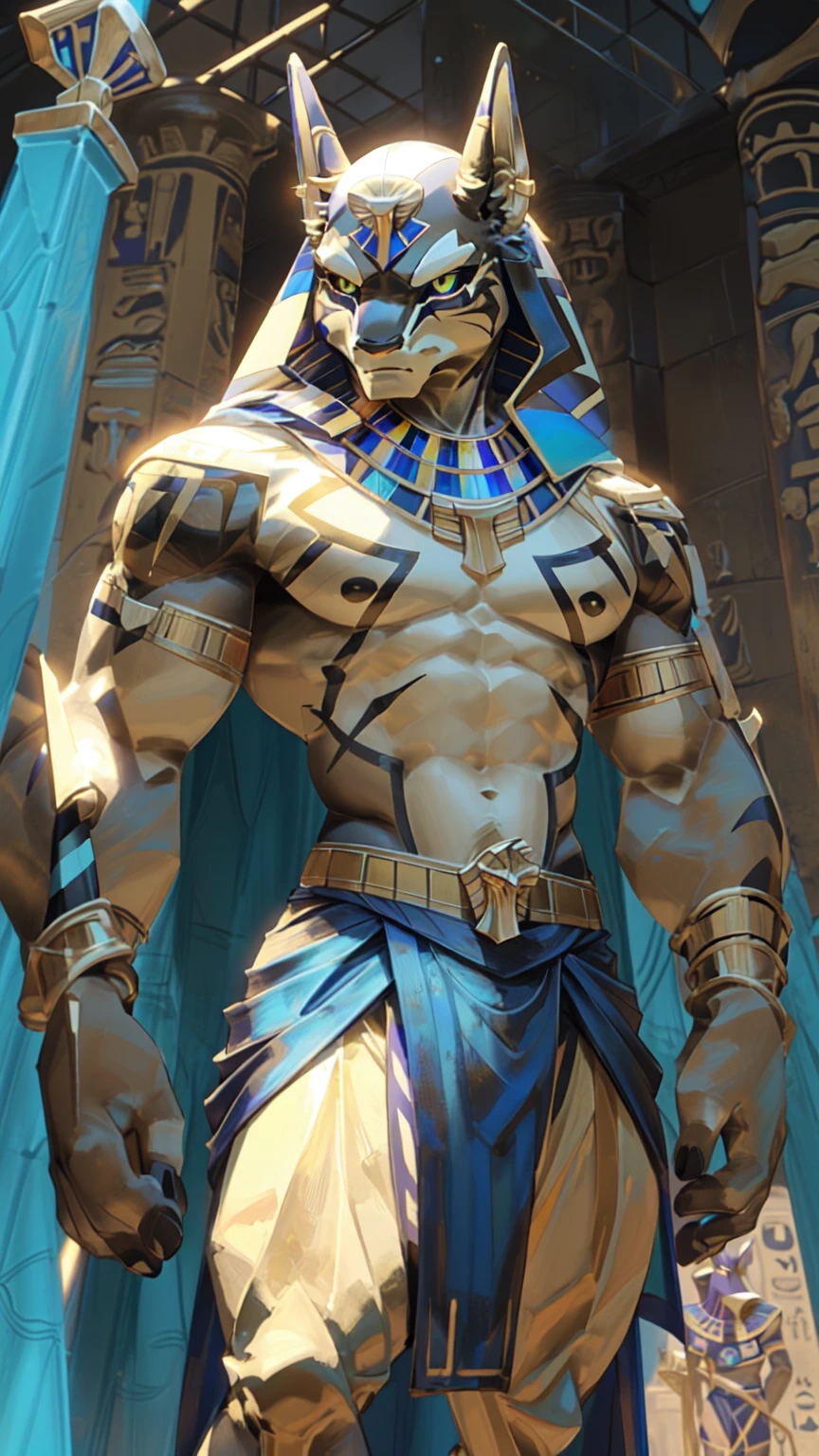 a close up of a statue of an Egyptian warrior with a sword, photo of ghost of anubis, the Egyptian god, angry god anubis, Nose, Egyptian god, storm Egyptian god, the god anubis, Egyptian god, Pharaoh, anubis, wind Egyptian god, Egyptian warrior, as seen at the art station, portrait of anubis, Pharaoh