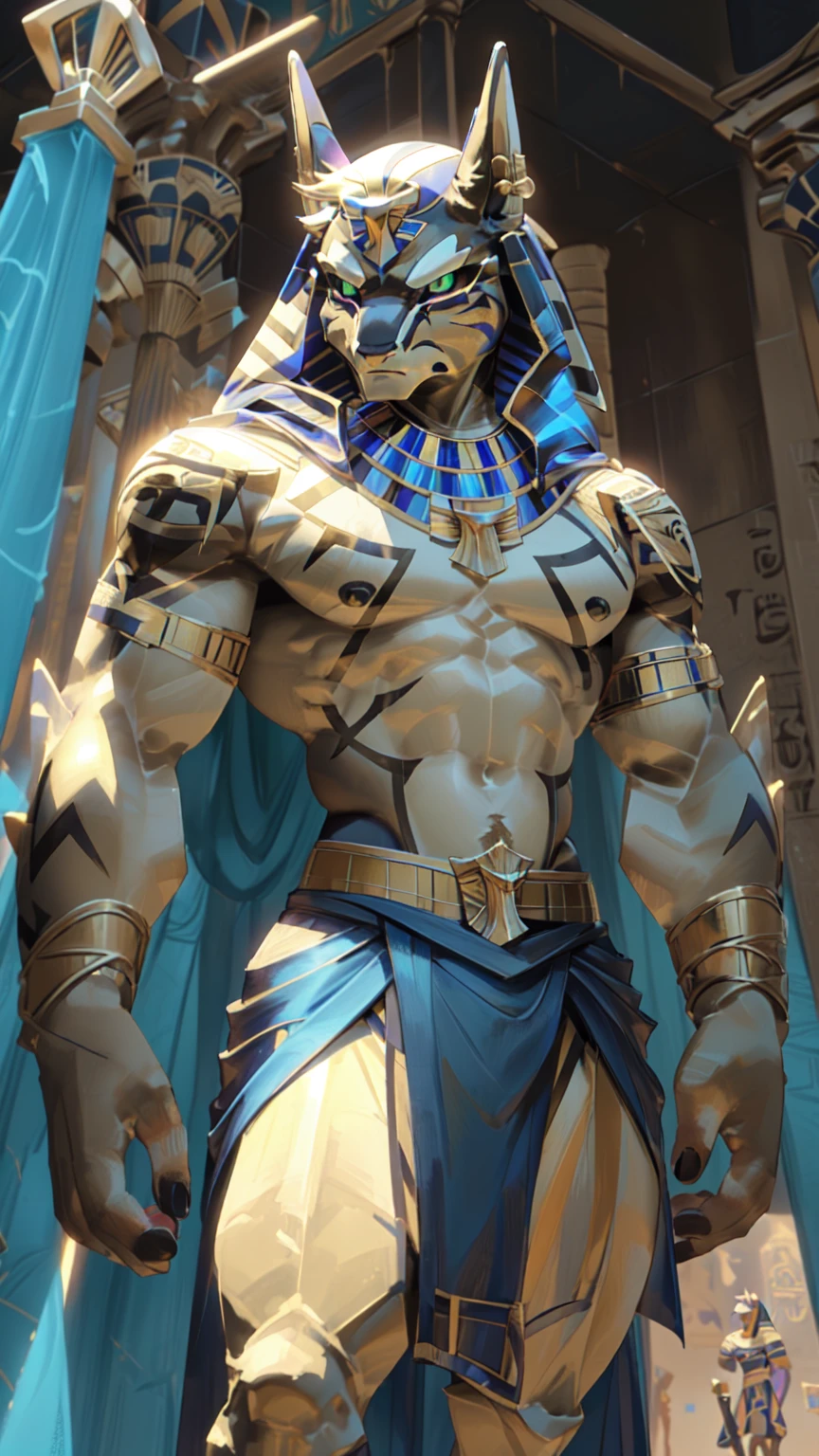 a close up of a statue of an Egyptian warrior with a sword, photo of ghost of anubis, the Egyptian god, angry god anubis, Nose, Egyptian god, storm Egyptian god, the god anubis, Egyptian god, Pharaoh, anubis, wind Egyptian god, Egyptian warrior, as seen at the art station, portrait of anubis, Pharaoh