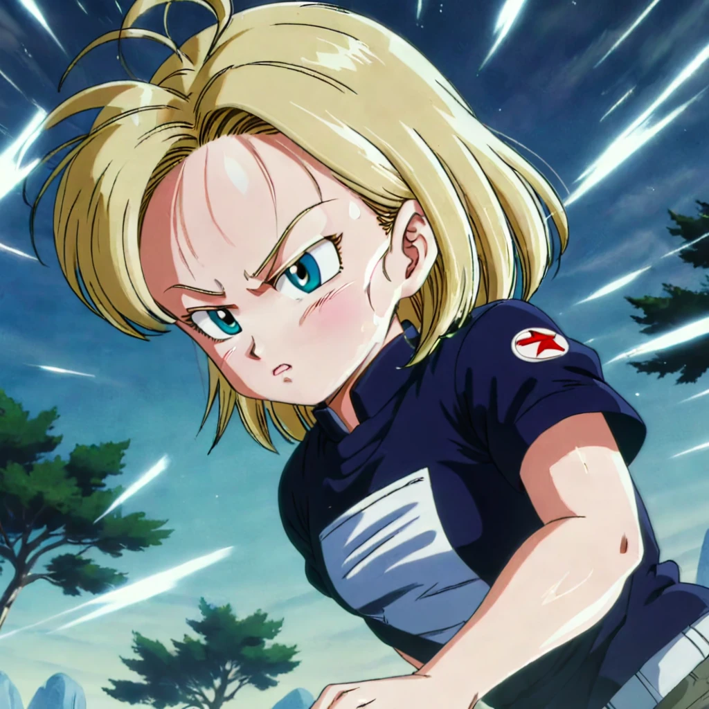 anime screencap in mnst artstyle, (android 18):3.0, hd, 4k, high-quality in the style of akira toriyama