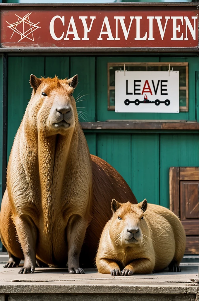 A simple drawn capybara with black glasses happy Chinese sitting next to a sign that says lenavid what is a clothing company