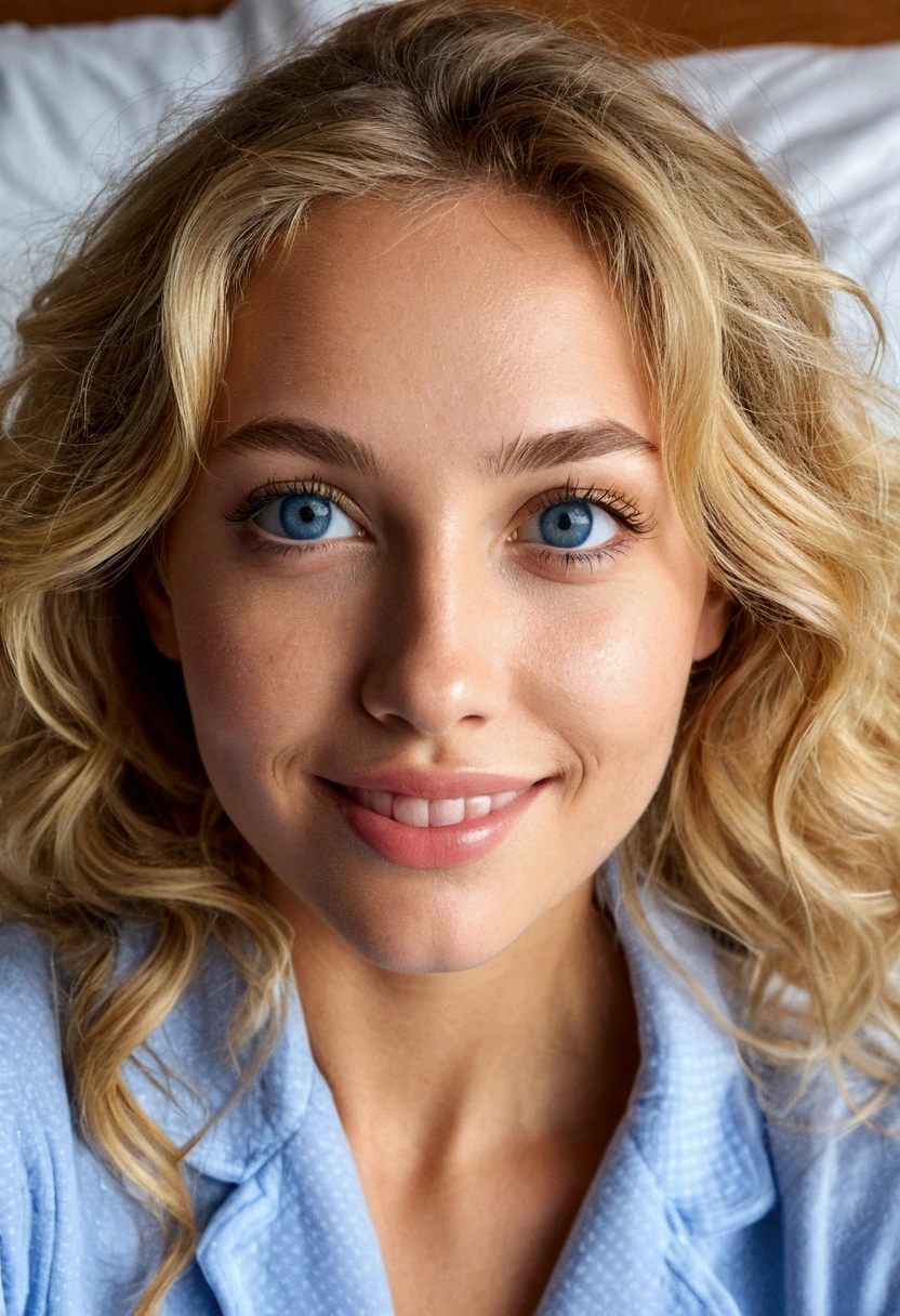 Jolie belle blonde en pyjama sexy faisant un Selfie (in a bed), Selfie, low-cut, very detailed, 14 ans, Visage innocent, naturally wavy hair, blue eye, high resolution, head of&#39;artwork, Meilleur Qulaity, intricate details, very detailed, mise au point nette, detailed skin, texture de peau réaliste, texture, detailed eyes, professionnel, 4K, charming smile, prise avec Canon, 85 millimeters, Slight depth of field, Kodak Vision Color, corps parfaitement ajusté, extremely detailed, Photograph_\(ultra\), Photographréaliste, realistic, Post-traitement, Maximum details, roughness, real life, ultrarealistic, photorealism, photographie, 8k uh, photographie