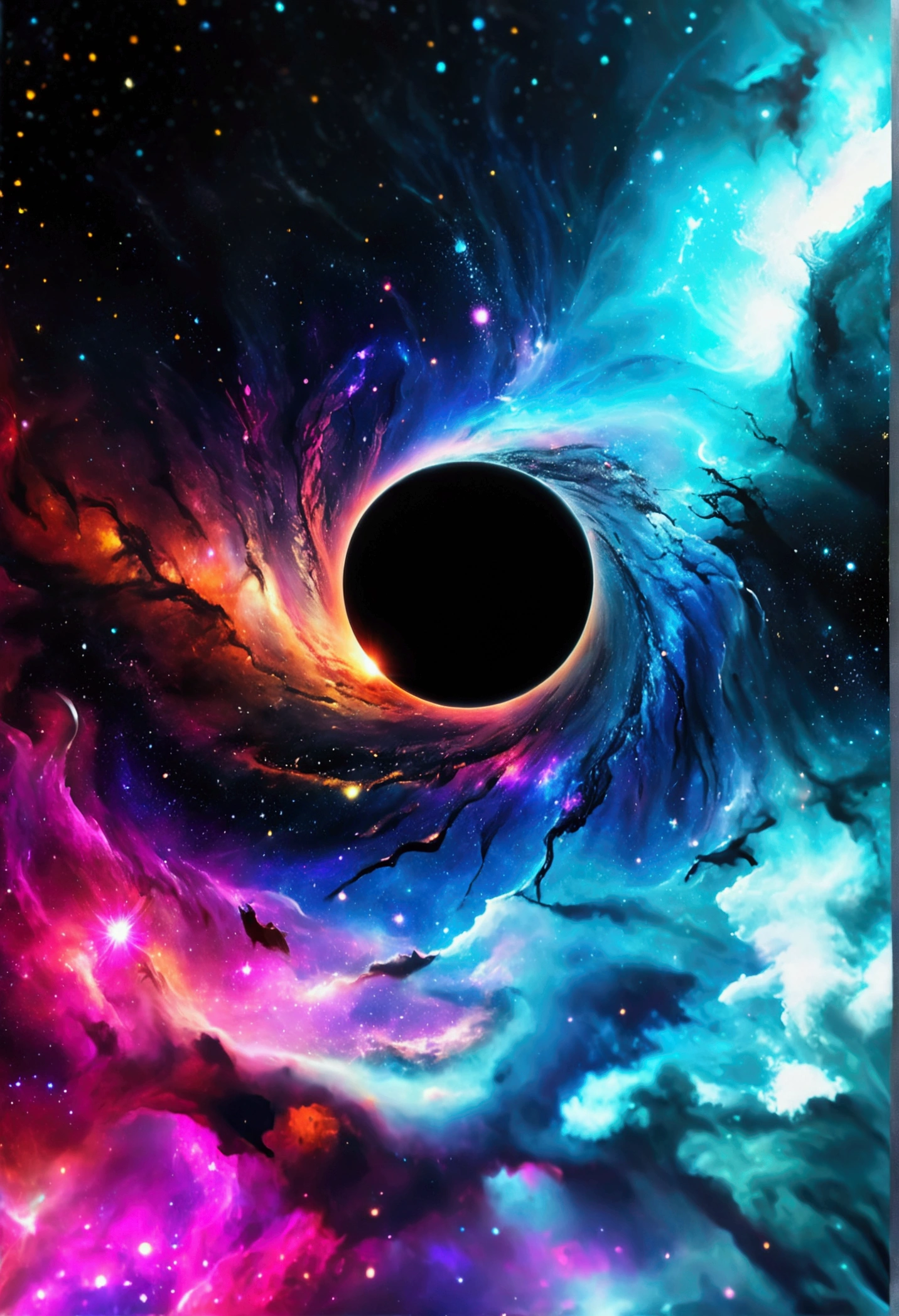 creation of the universe, black hole, minimalist design, captivating, no real shading,