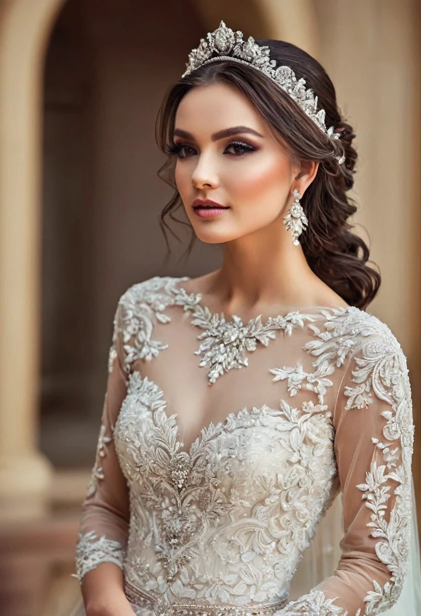 Beautiful woman, beautiful style, beautiful accessories, beautiful makeup, beautiful bride dress, simple,full-length, 