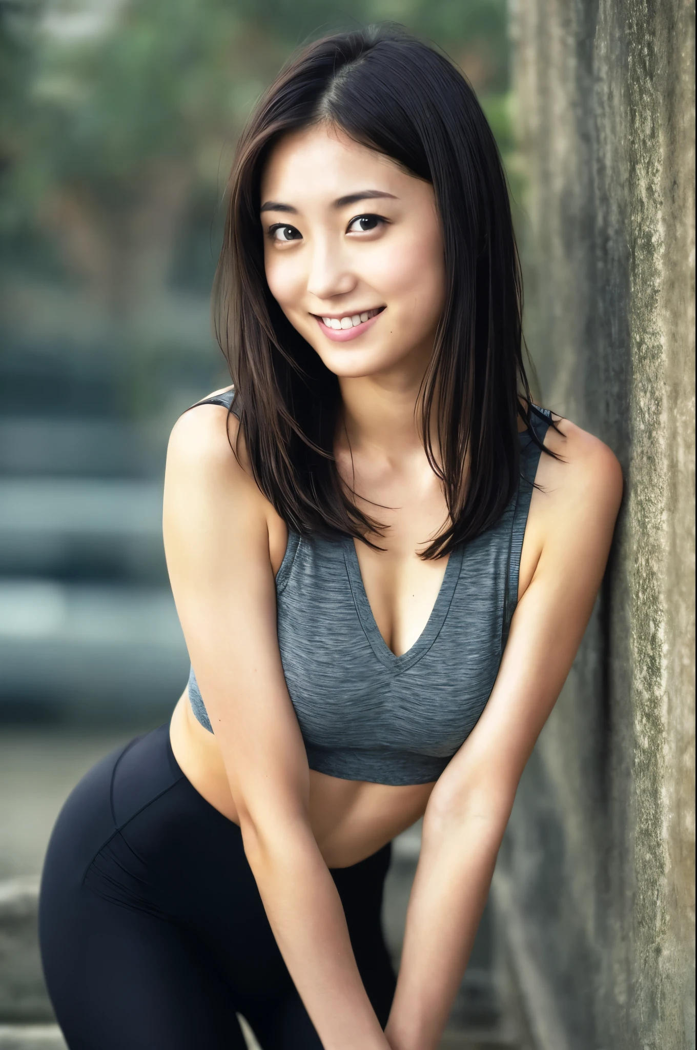 black hair, solid circle eyes, light smile, brown hair, short hair, bob cut, wide-eyed, Surrealism, drop shadow, anaglyph, stereogram, tachi-e, atmospheric perspective, cinematic lighting, f/2.8, Nikon, 8k, super detail, best quality, textured skin, anatomically correct, masterpiece ,masterpiece,highest quality, (1 milf、38 years old), ((close:0.5)), glare, double eyelid,lip gloss, (smile:1), ((close your eyes:0.85)),red mouth,clavicle, ((looking at the viewer)),(short hair of reddish-brown color wet and shiny,), (Photoreal:1.3),(RAW photo)8K, highest quality, intricate details, ultra detail, ultra high resolution, masterpiece, random angle, thin, smile, (compensate: 0.4), (ふわふわのblue eyes: 1.21), blue eyes, looking at the viewer, ((whole body)), 1 girl, alone, 1 girl, (( whole body)), close up shot, , ((expensive)), (((fit the body))), (((slim face))), sharp face, clear eyes, (((black hair, long hair, )) (detailed face), sharp face, small lips,
((leggings)), detailed face, detailed chest, , big breasts, details butt, , Beautiful girl with slender abdominal muscles: 1.4, six pack abs: 1.4, bust botox, big, perfect body, detail leg, (( moonlight)), top of the mountain