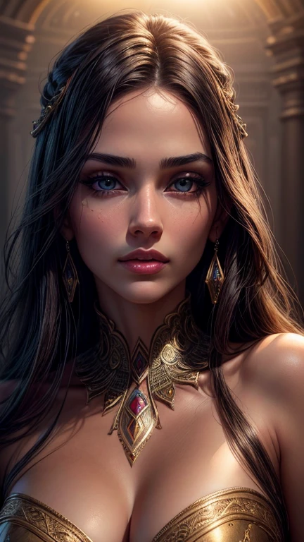 1girl, (erotic mummy outfit), beautiful detailed eyes, beautiful detailed lips, extremely detailed face and eyes, long eyelashes, elegant pose, (intricate bandage wraps), mysterious expression, dramatic lighting, dark moody atmosphere, cinematic composition, high quality, 32k, hyper detailed, masterpiece, photorealistic, dark fantasy, dramatic shadows, warm color tones