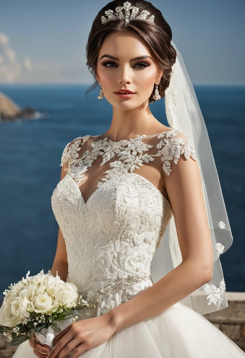 Beautiful woman, beautiful style, beautiful accessories, beautiful makeup, beautiful bride dress, simple,full-length,