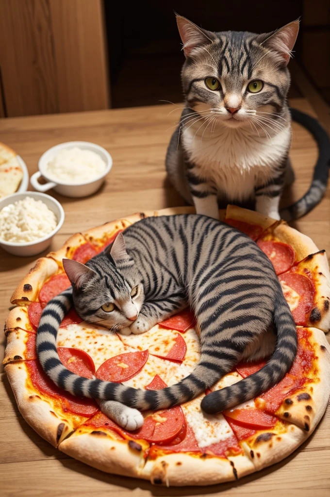 Cat with a pizza