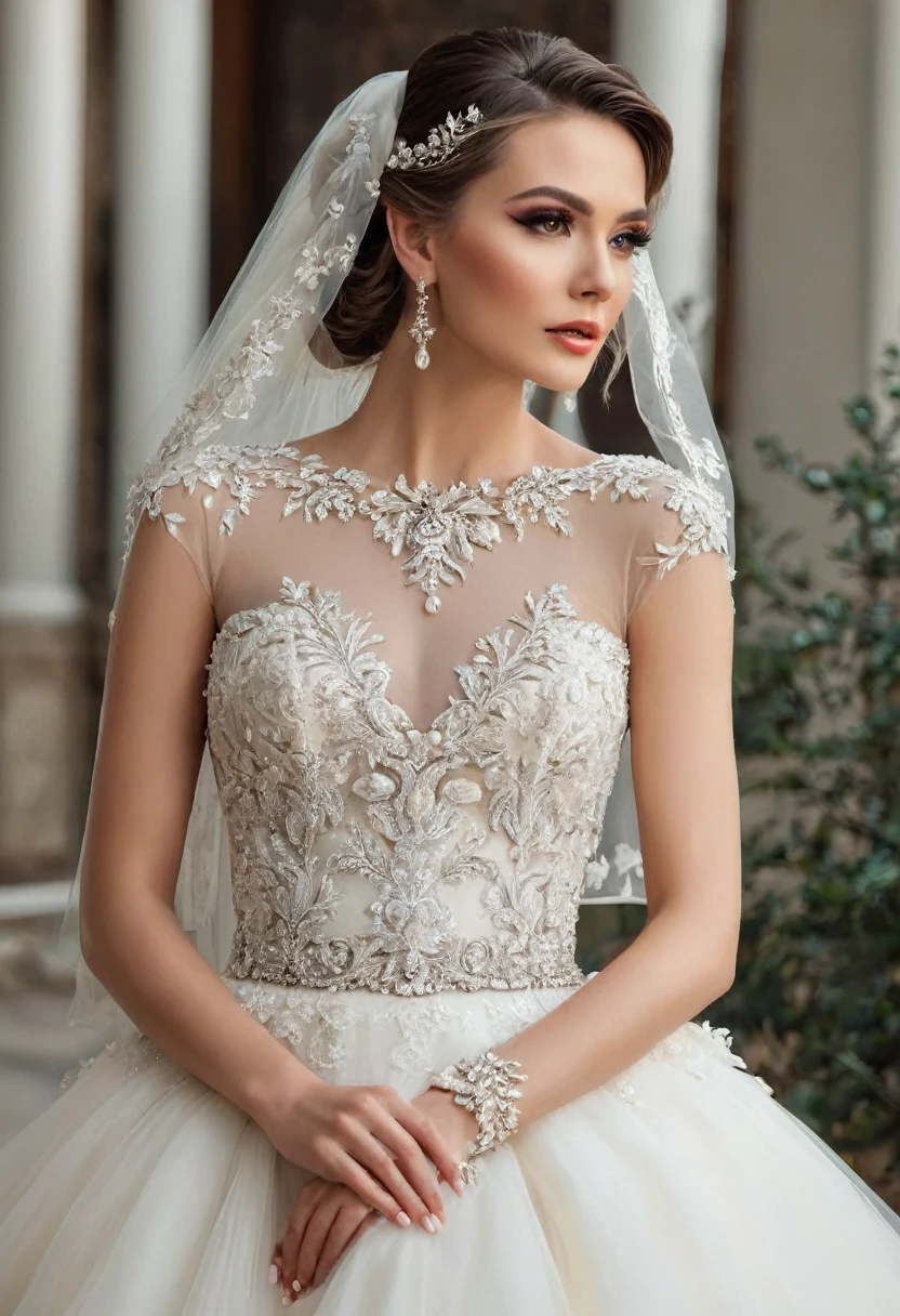 Beautiful woman, beautiful style, beautiful accessories, beautiful makeup, beautiful bride dress, simple,full-length, 