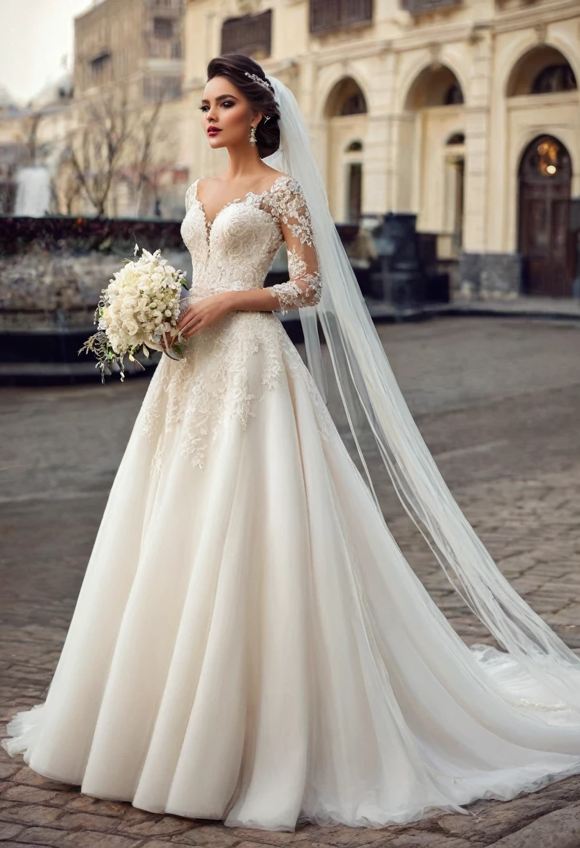 Beautiful woman, beautiful style, beautiful accessories, beautiful makeup, beautiful bride dress, simple,full-length,