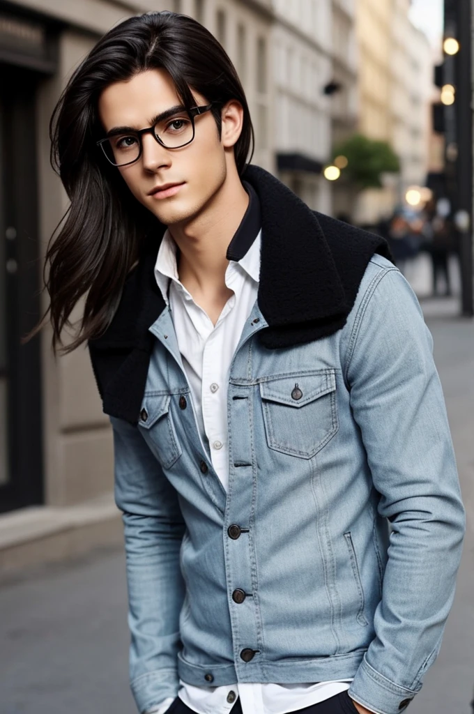 Create a boy with these specifications High,
Medium long dark hair or if it is somewhat light it does not matter,
White or medium skin Be slim and look strong,
Who has beautiful dark eyes With glasses who knows how to dress beautifully