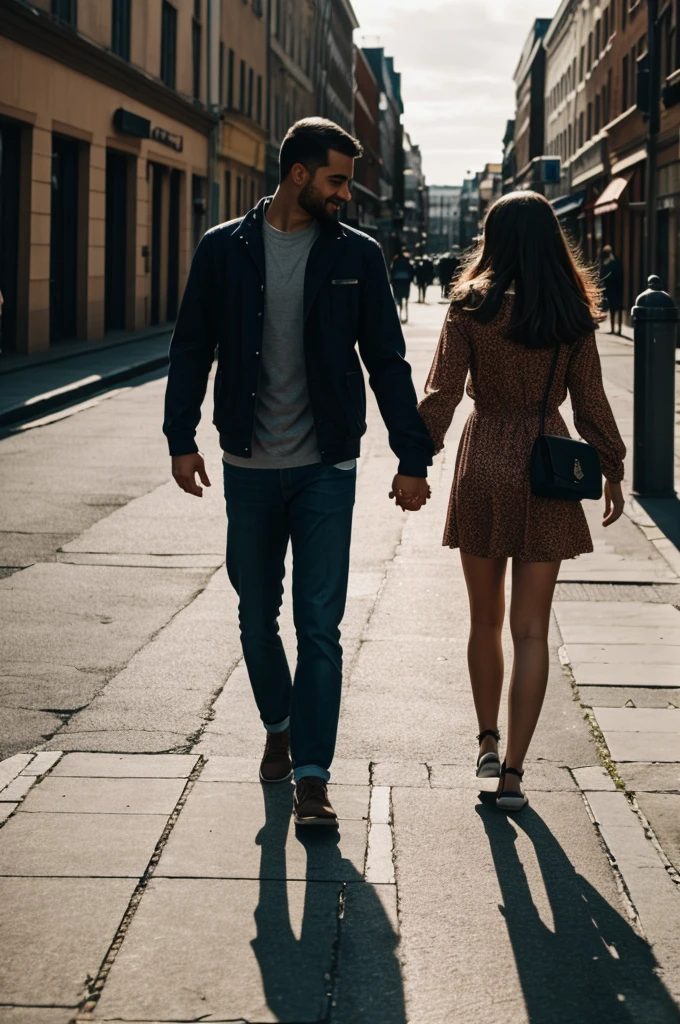 A couple walking holding hands and she is disappearing