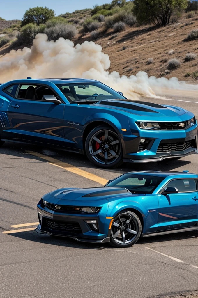 A Camaro burned tire giving off fire