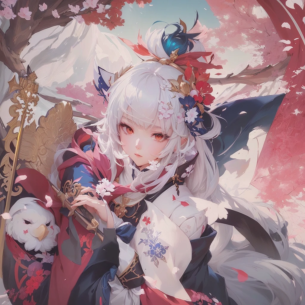 Anime girl with sword and bird in hand, The Detailed Art of the Onmyoji, onmyoji portrait, onmyoji, Gwaiz on pixiv artstation, Gwaiz on artstation pixiv, Anime fantasy illustration, Gwaiz, White-haired God, artwork in the style of Gwaiz, Zerochan Art, Digital art on pixiv