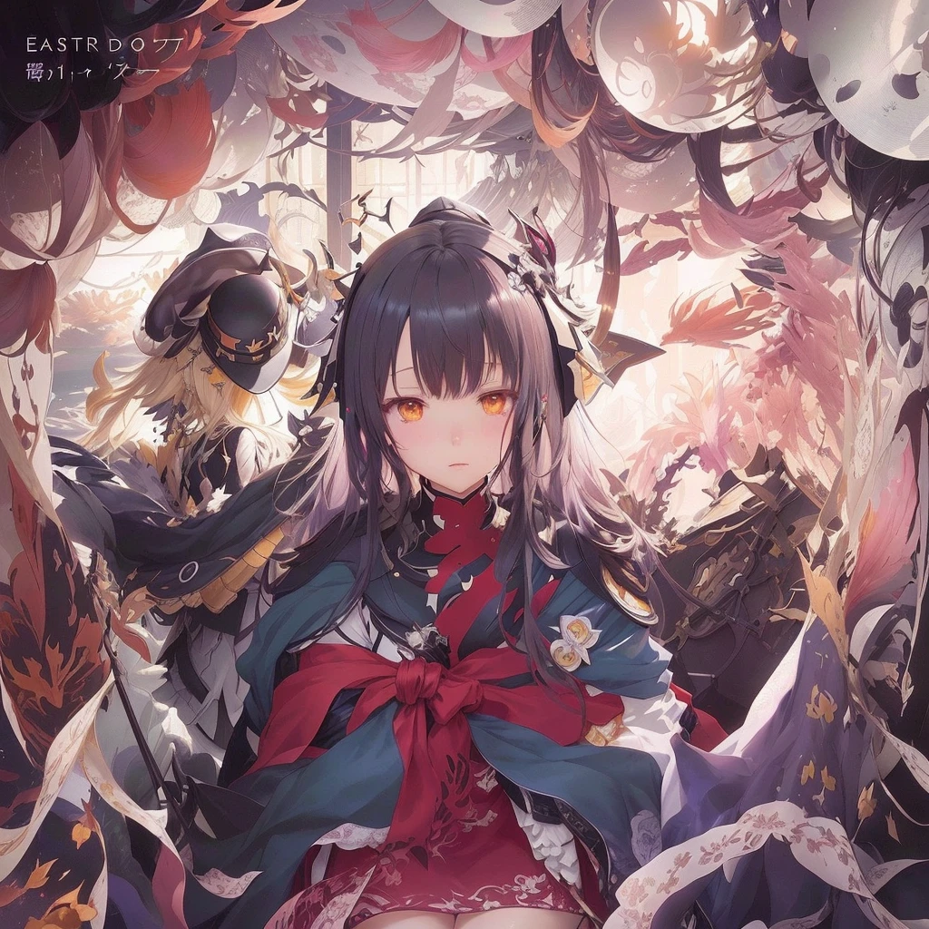 A cartoon character stands in a room with many hats, Official artwork, East project Official artwork, by Kamaguruka, From Arknights, Light novel cover, East, Anime fantasy artwork, Art Cover, Official Anime Artwork, Dark Psychedelics, from East, Madoka Magica, East project, high detailed Official artwork