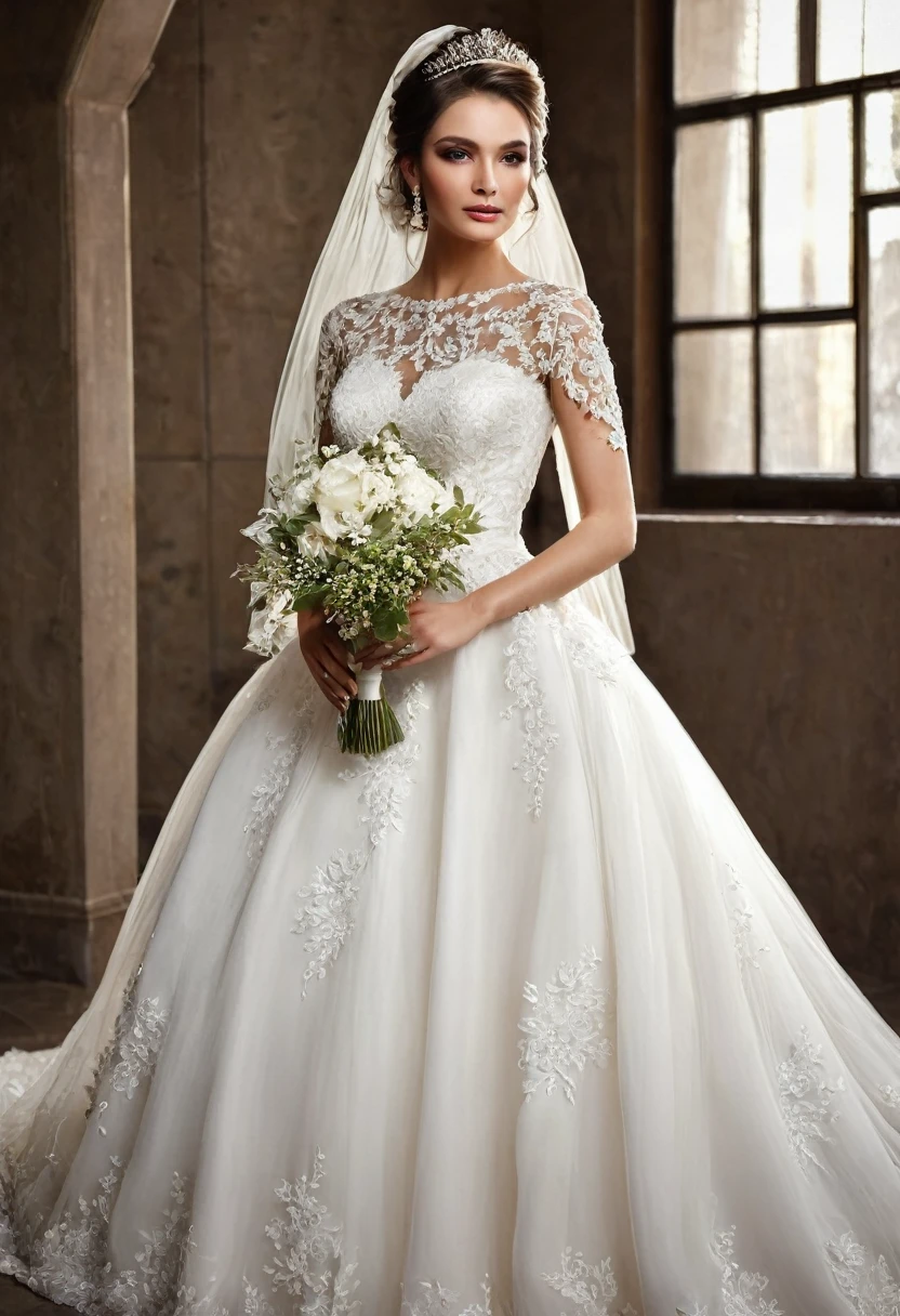 Beautiful woman, beautiful style, beautiful accessories, beautiful makeup, beautiful bride dress, simple,full-length,