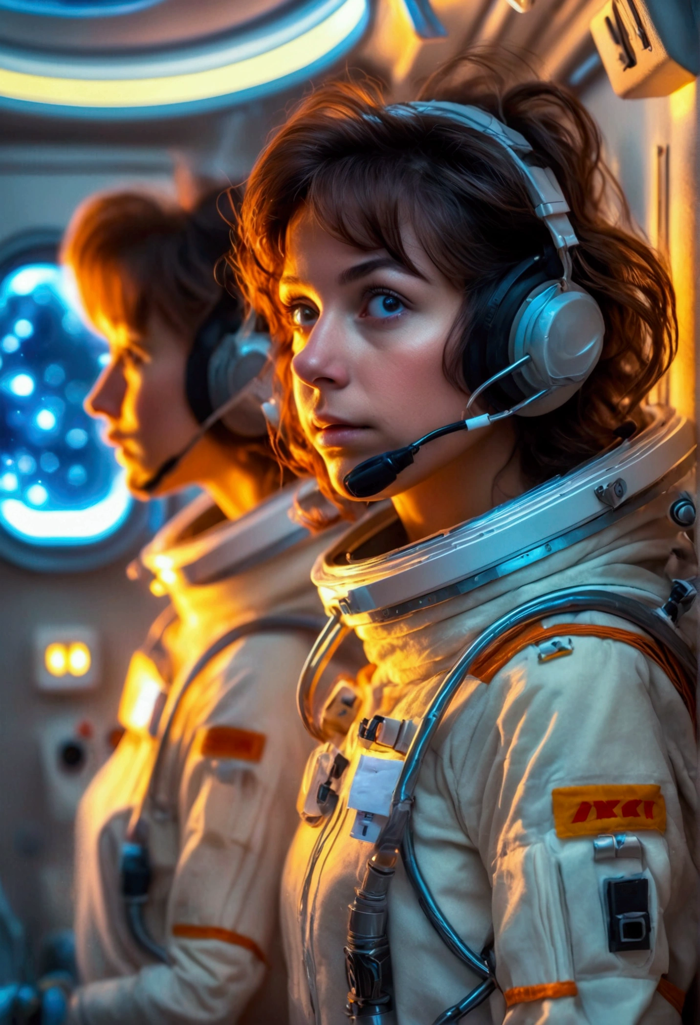 female astronaut j0rd7nj0n3s (slightly embarrassed, sponge bath, nude) in space station restroom, beautiful face, realistic photo, (portrait), [smoke], [haze], natural lighting, shallow depth of field, photographed on a Canon EOS-1D X Mark III, 50mm lens, F/2.8, (intricately detailed, hyperdetailed), ((RAW color)), sharp focus, HDR, 4k resolution, Cinematic film
