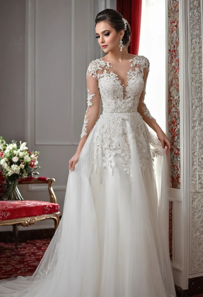 Beautiful woman, beautiful style, beautiful accessories, beautiful makeup, beautiful bride dress, simple,full-length, 