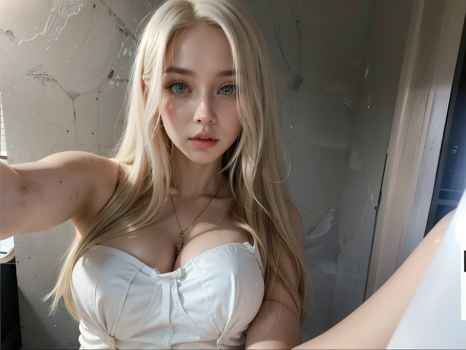 blonde woman with long hair and piercings posing for a photo, with white long hair, with long white hair, perfect white haired girl, ava max, tifa lockhart with white hair, pale porcelain white skin, anime girl in real life,  with white hair, extremely light blonde hair, very light blonde hair, with long blonde hair, her hair is white