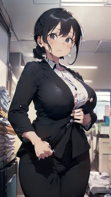 (must be follow these prompts:2.2),masterpiece,best quality,extremely detailed,(in her clothing:2.8),(black trousers on:2),(formal styled business suit:2.2),(Gasping:1.5),(Innocent faceをした小柄でほんの少しむっちりした新入社員がそこに一人だけいる:1.6),(normal body structures:3),(adorable expression:2.3),(卑猥なGasping:1.5),(usual face:2.2),(Gasping:1.5),(japanese pretty girl:1.7),(disposed of passed semen with her clothes to get frousy looks:1.8),(A short new employee wearing a tight black business suit:2.3),(black hair:2.1),(Gasping:1.5),(big breasts in her clothing:2.1),(A new employee with an innocent look working inside the office:2.3),(Under her business suit is a young but lascivious body:1.6),(The new employee is short but has a slightly plump body.:1.7),(The new employee was convulsing with love juices flowing from the pussy she was hiding under her pants.:1.8),(The new employee's breasts, covered by her business suit, are swelling with intense lust.:1.7),(The corner of a young girl's body々A new employee whose entire body was toyed with by the lewd urges that wriggled wetly.:1.7),(Gasping:1.5),(The new employee's black pants, which tightly hug her plump thighs, are damp with lascivious secretions.:1.5),(A new employee who is always holding his crotch over his black pants:1.7),(Gasping:1.5),(The new employee's suit-covered breasts and nipples are bulging with lust.:1.6),(The new employee's lewd body beneath her clothes is swelling slightly with her lascivious reaction.:1.6),(A short new employee in a business suit working in modern Tokyo:2.2),(The new employee works very diligently.:2.5),(The new employee has short, thick legs.:1.6),(Gasping:1.5),(The new employee's black business suit jacket and trousers had old semen stains on them.:1.7),(first time々New Employees:2.2),(she looks like japanese idol:2.3),(The black pants are made of a durable fabric that will never tear.:3),(Her breasts are completely hidden under a black office suit:1.8),(displayed one woman on single picture:3),(she looks like a ta:2.0),(All of this happened to the new employee himself, not anyone else.:2.1),(Gasping:1.5),(A , voluptuous new employee has semen ejaculated all over her black business suit jacket and white blouse.:1.6),(Slimy semen was leaking from the crotch area of his black trousers.:1.6),(pretty rookie with tough business suit:2.2),(lady's business jacket and black trousers must be on:2.1),(in her clothing:2.5),(in her black business jacket clothing:2.1),(Make sure to depict the face:5.3),(Calm expression:4.3),(Innocent face:3),(The story focuses on just that one new employee.:3.3),(The only characters that appear are the new recruits.:4.2),(Portrait:7)