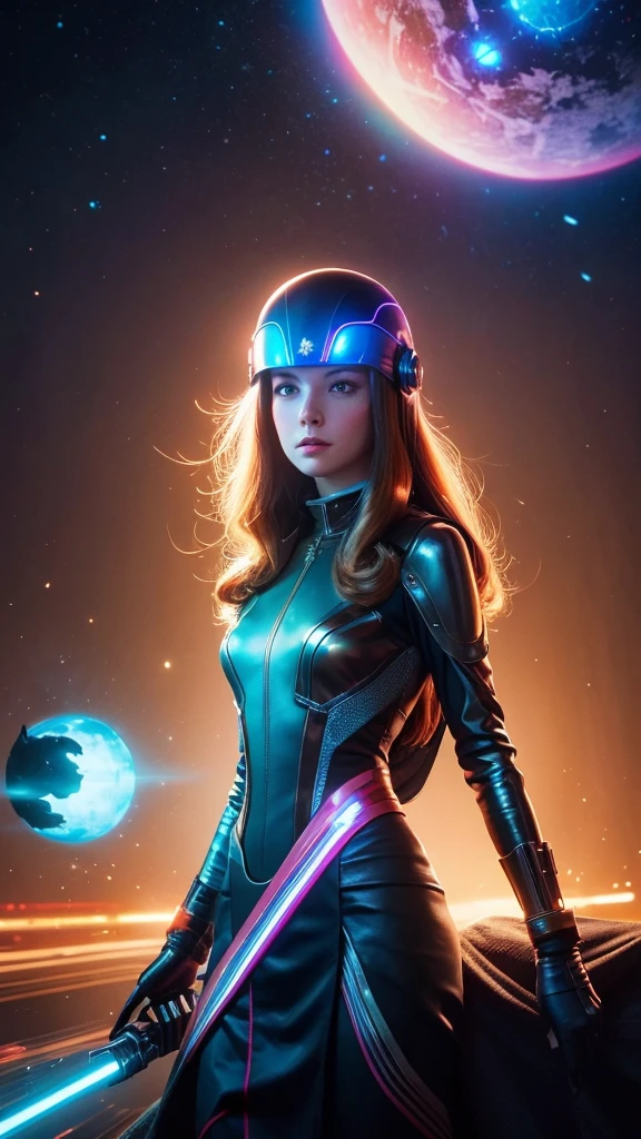 best quality, head-mounted display,
(1 girl, solo), exposed waist, exposed thighs, surrounded by azure neon, floating red hair, NodesTech mascara, NodesTech headdress, long hair, ethereal red hair, red hair, crop top cyborg armor,
BREAK sci-fi background, detailed background, azure neon background, data space