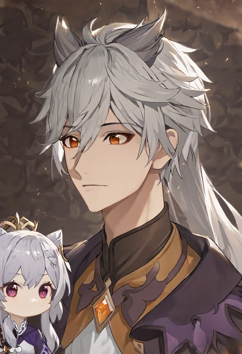 アニメ, um homem de pele oscura com white  hair, keqing do impacto genshin, cute androgynous prince, delicate androgynous prince, white  hair deity, zhongli do impacto genshin, handsome guy in demon slayer art, genshin, photo of a male cleric, white  hair, portrait of thancred, arte detalhada de personagem de アニメ,