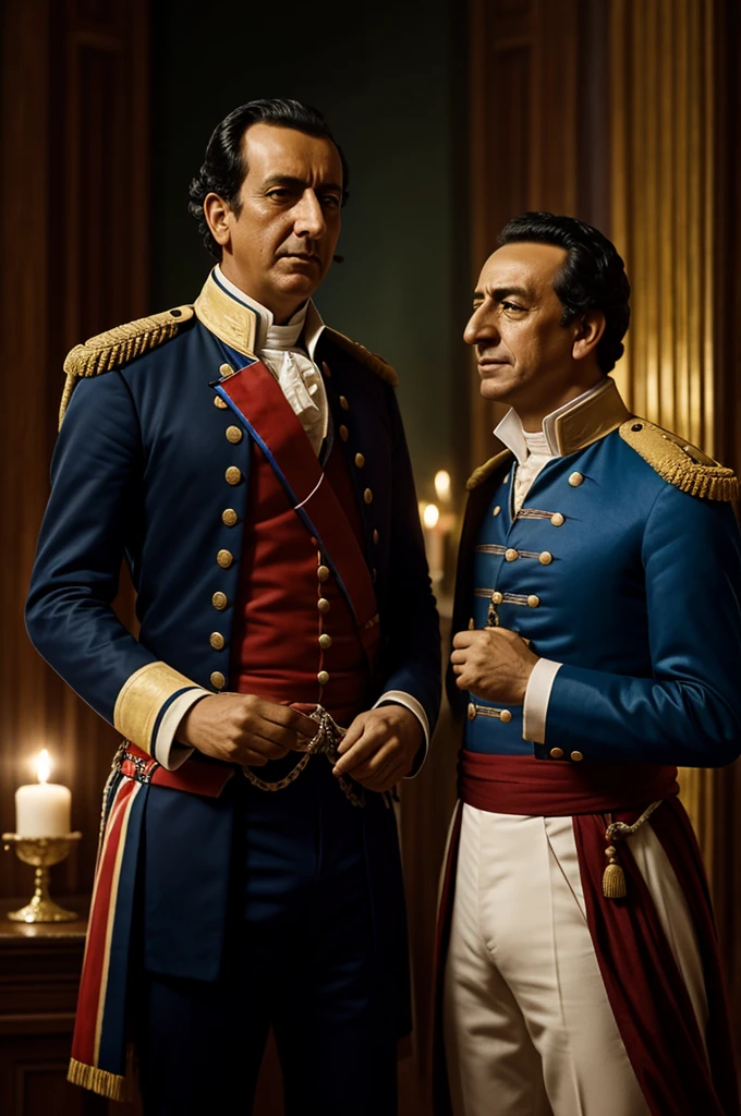 Create an image of Simón Bolívar and Francisco de Miranda crazy drunk at an after party in Venezuela