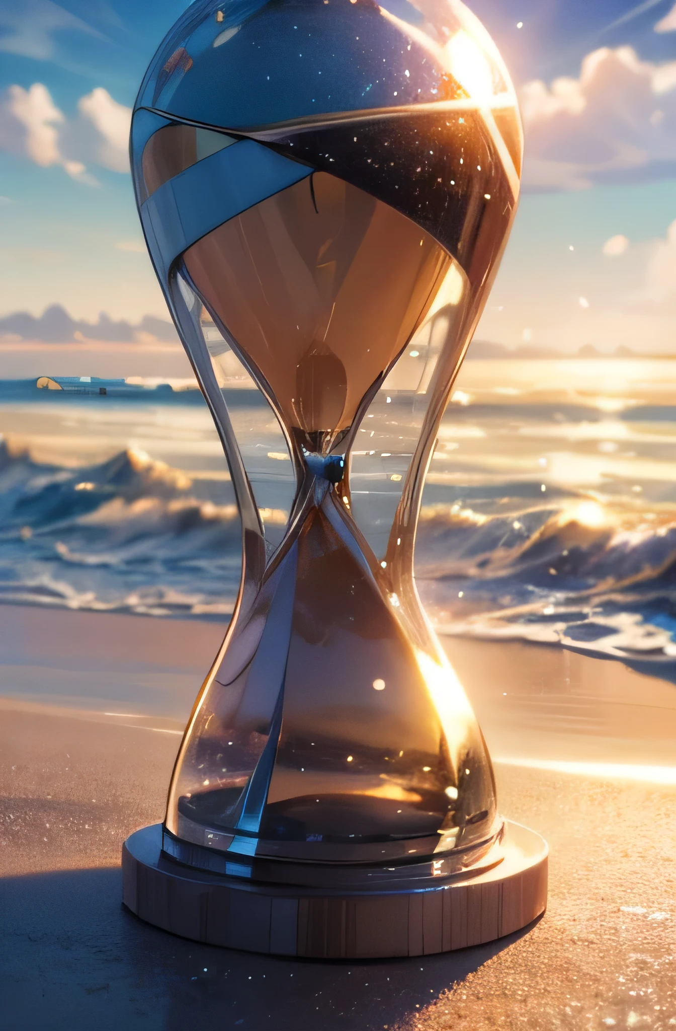 hourglass on the sand, beach, waves morning, clouds, 4k realistic, detailed, anime background, masterpiece, 4k
close up pose 