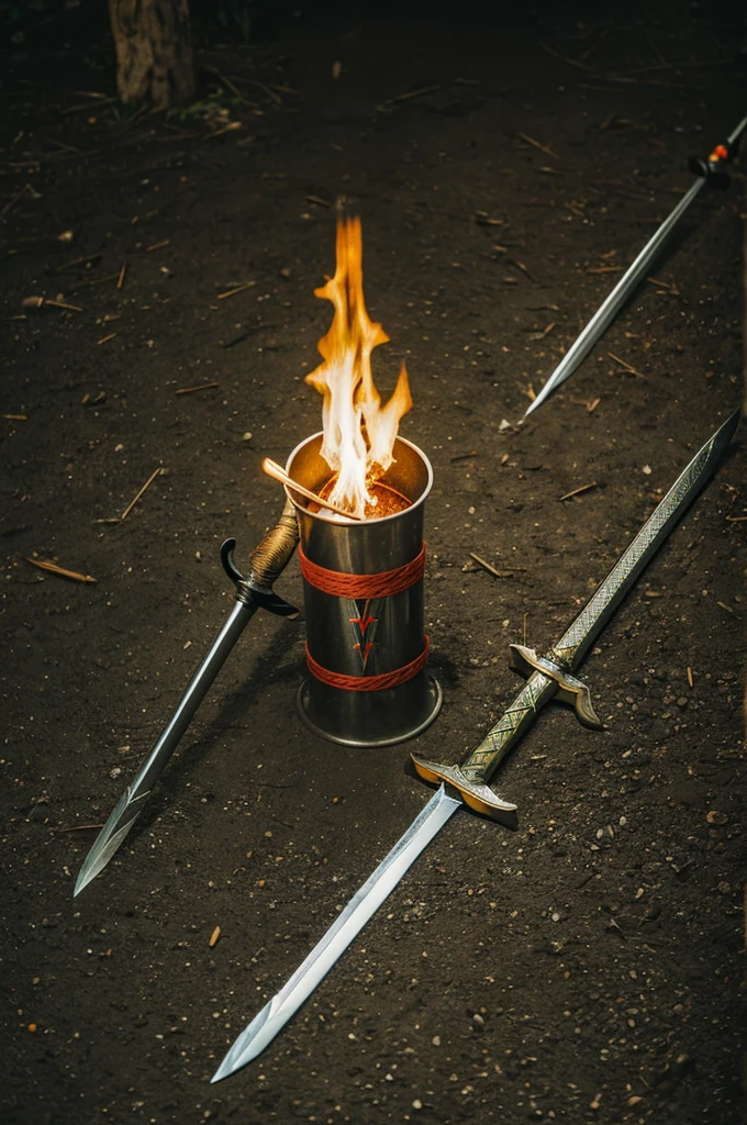 ((Arrow and Sword)) (crosses in X) background fire flame, Logo
