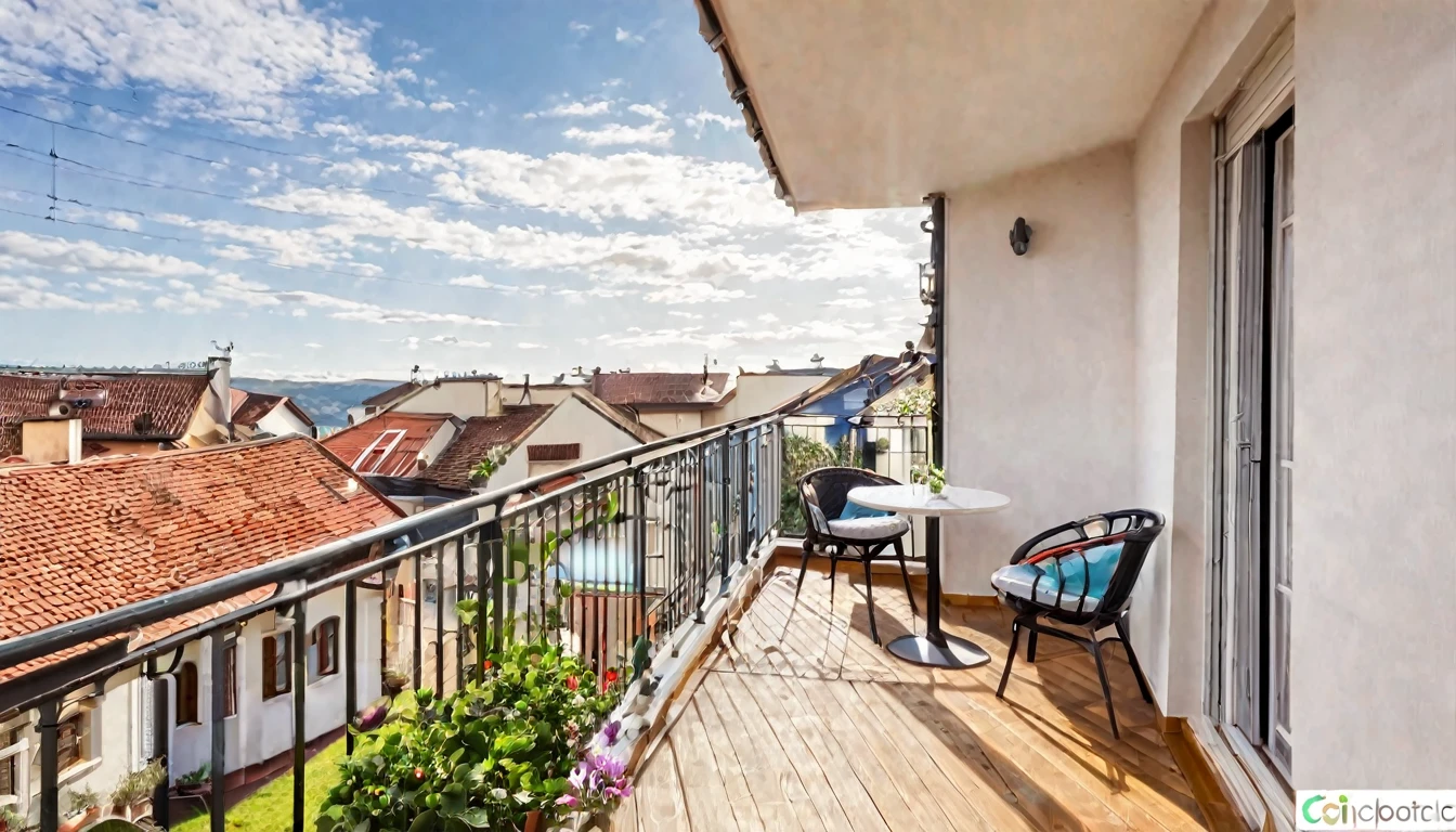 facing house with balcony, cozy, daytime, no people in the place
